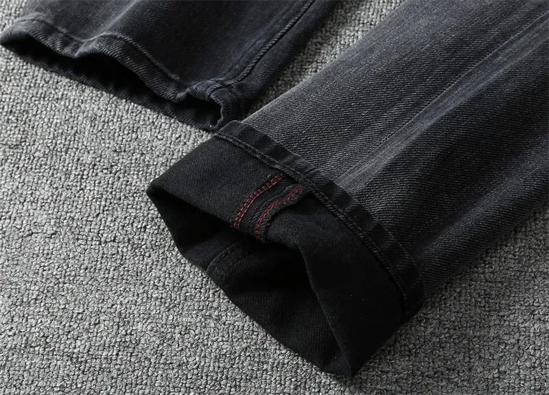 Retro Thick Black Denim Jeans - Men's Fashion Heavyweight Washed Old Loose Casual Straight Pants
