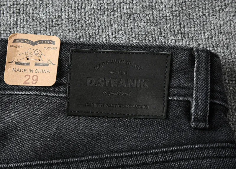 Retro Thick Black Denim Jeans - Men's Fashion Heavyweight Washed Old Loose Casual Straight Pants
