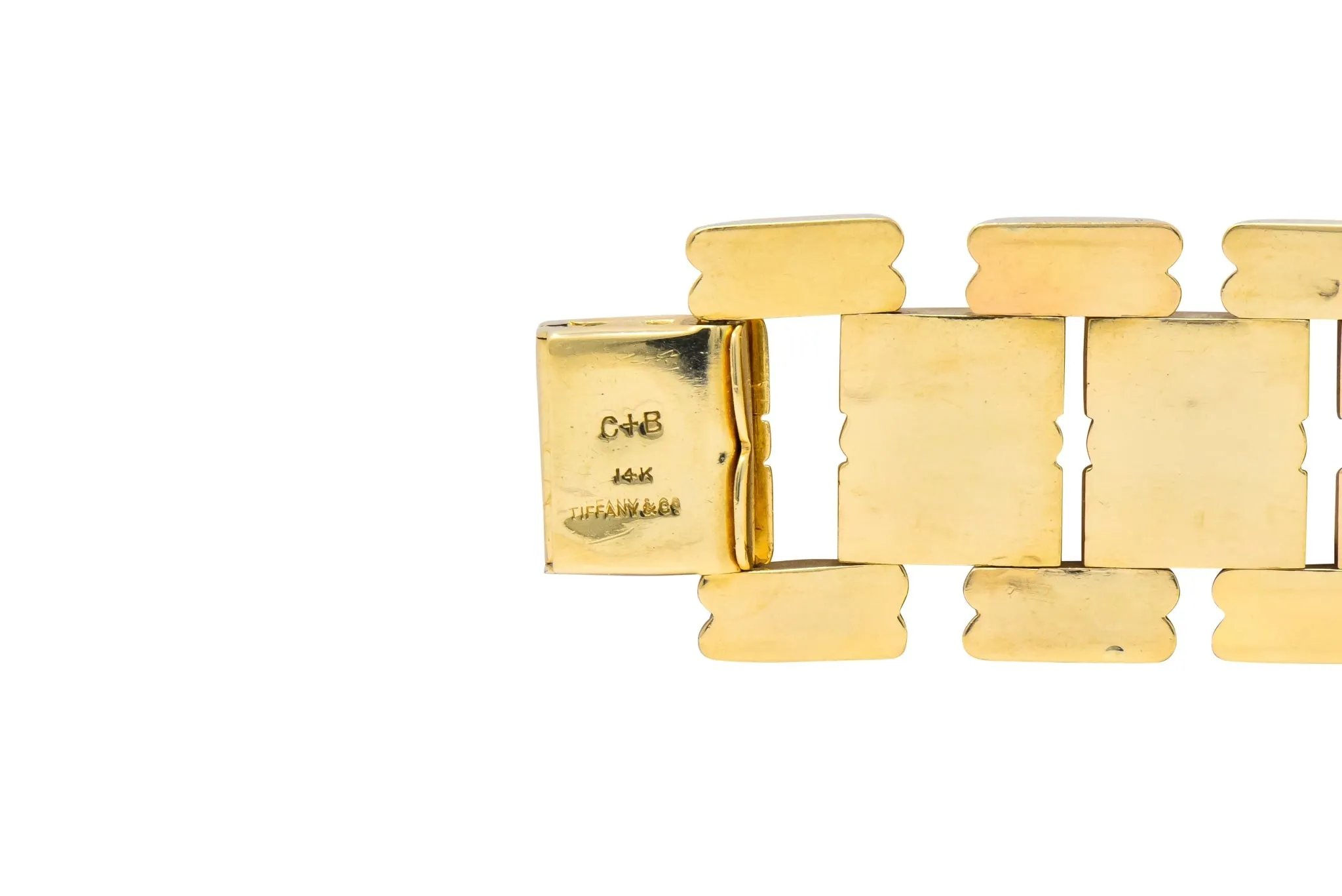 Retro Tiffany & Co. 14 Karat Gold Substantial Wide Ribbed Link Bracelet