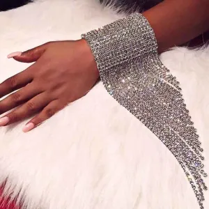 Rhinestone Asymmetrical Tassel Design Wide Bracelet