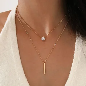 Rhinestone Layered Pendant Chain Necklace