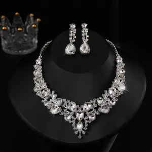 Rhinestone Studded Drop Earring & Necklace Set