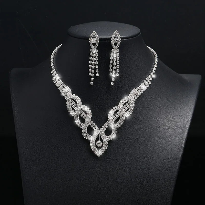 Rhinestone Tassel Design Earrings & Water Drop Shaped Necklace Set