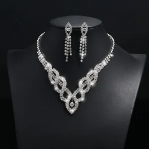 Rhinestone Tassel Design Earrings & Water Drop Shaped Necklace Set