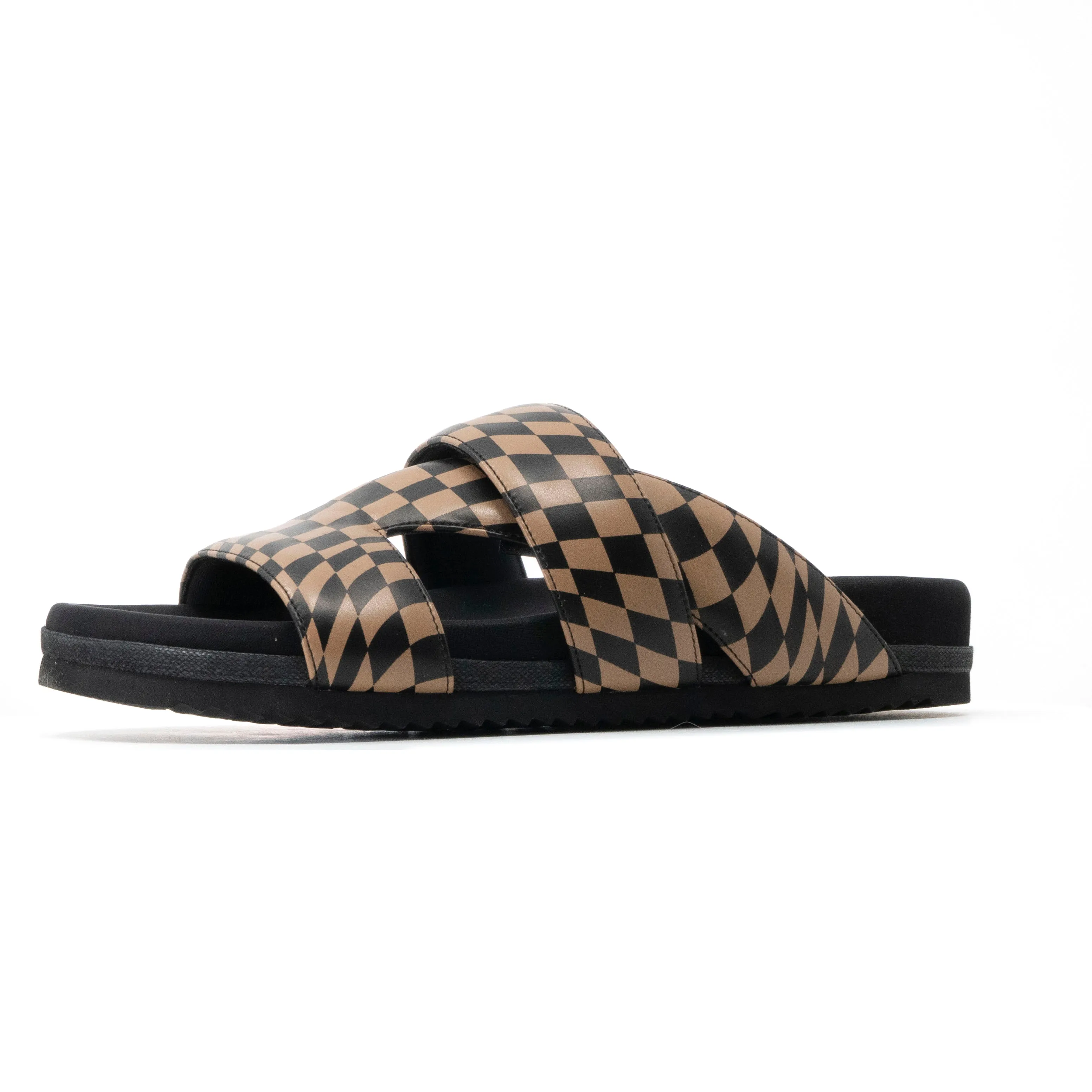 ROAM 7 SANDALS WAVY CHECK BLACK & BEIGE VEGAN LEATHER