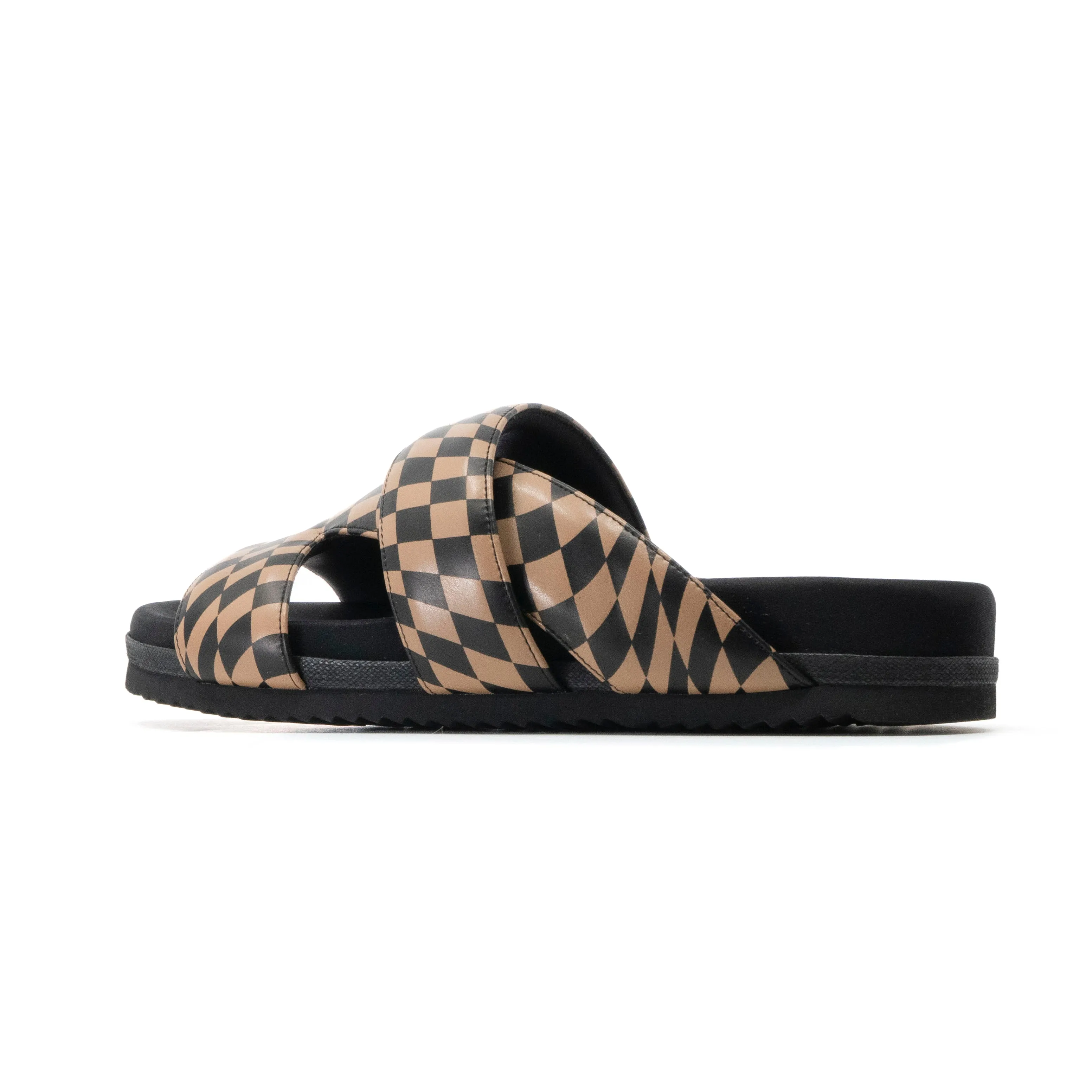 ROAM 7 SANDALS WAVY CHECK BLACK & BEIGE VEGAN LEATHER