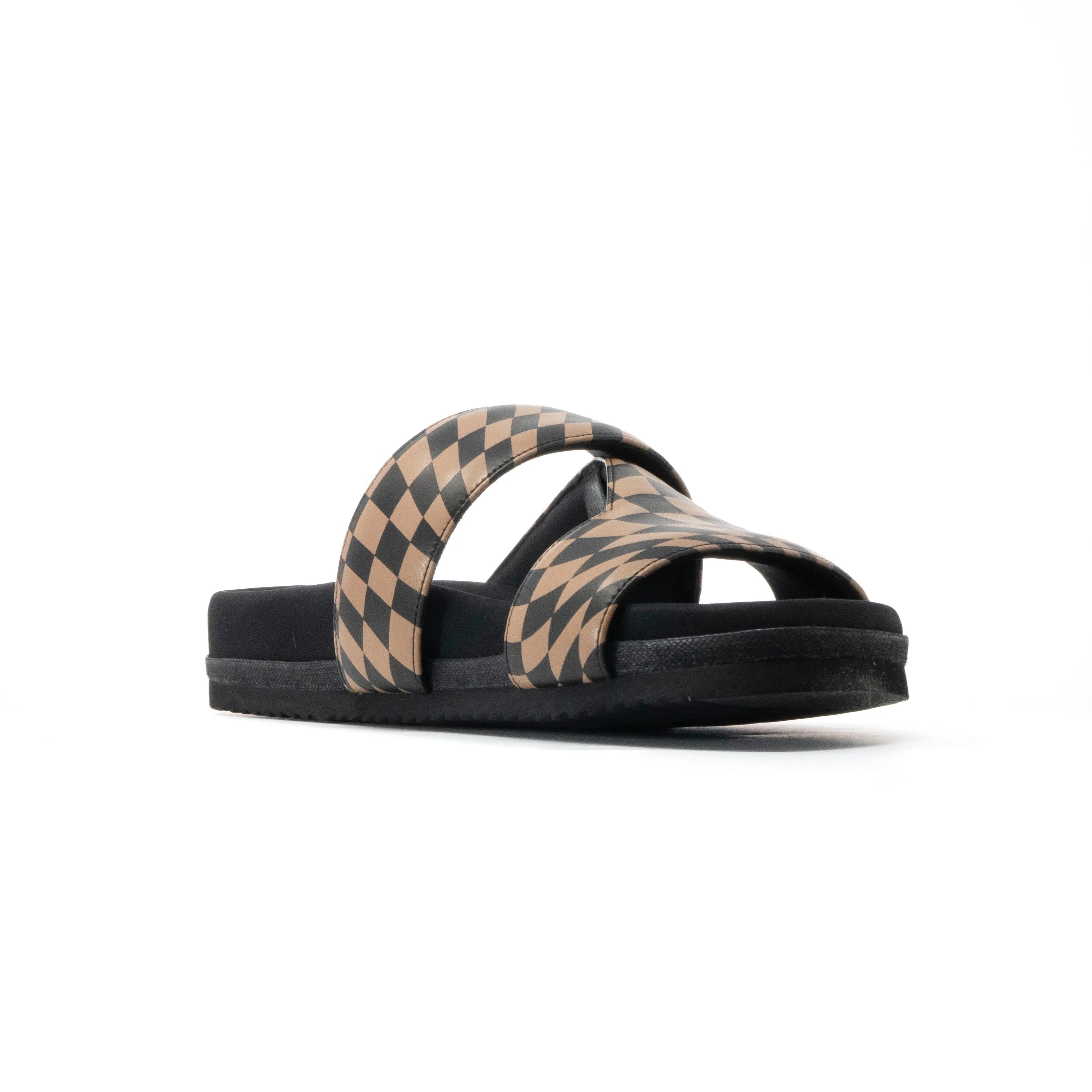 ROAM 7 SANDALS WAVY CHECK BLACK & BEIGE VEGAN LEATHER