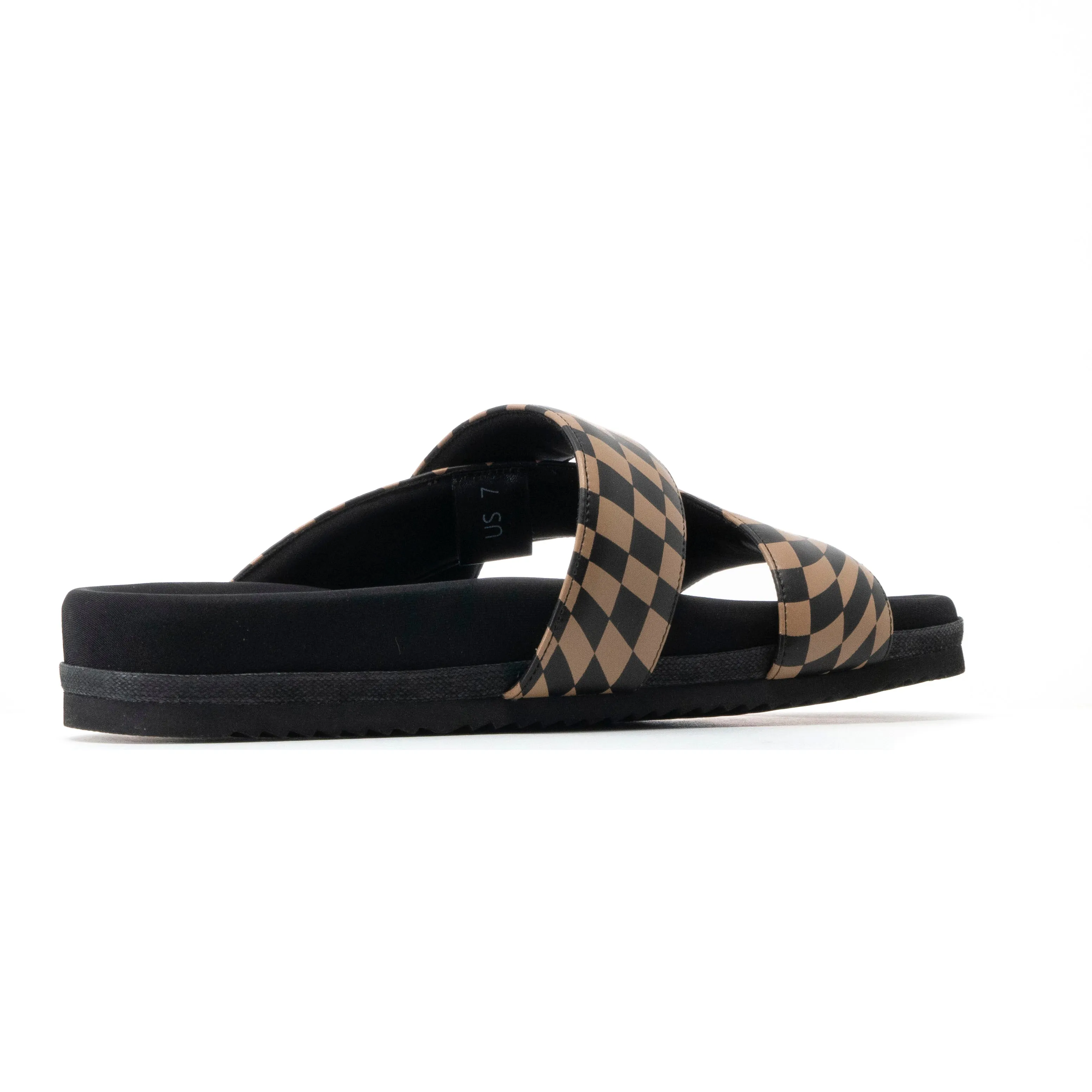 ROAM 7 SANDALS WAVY CHECK BLACK & BEIGE VEGAN LEATHER