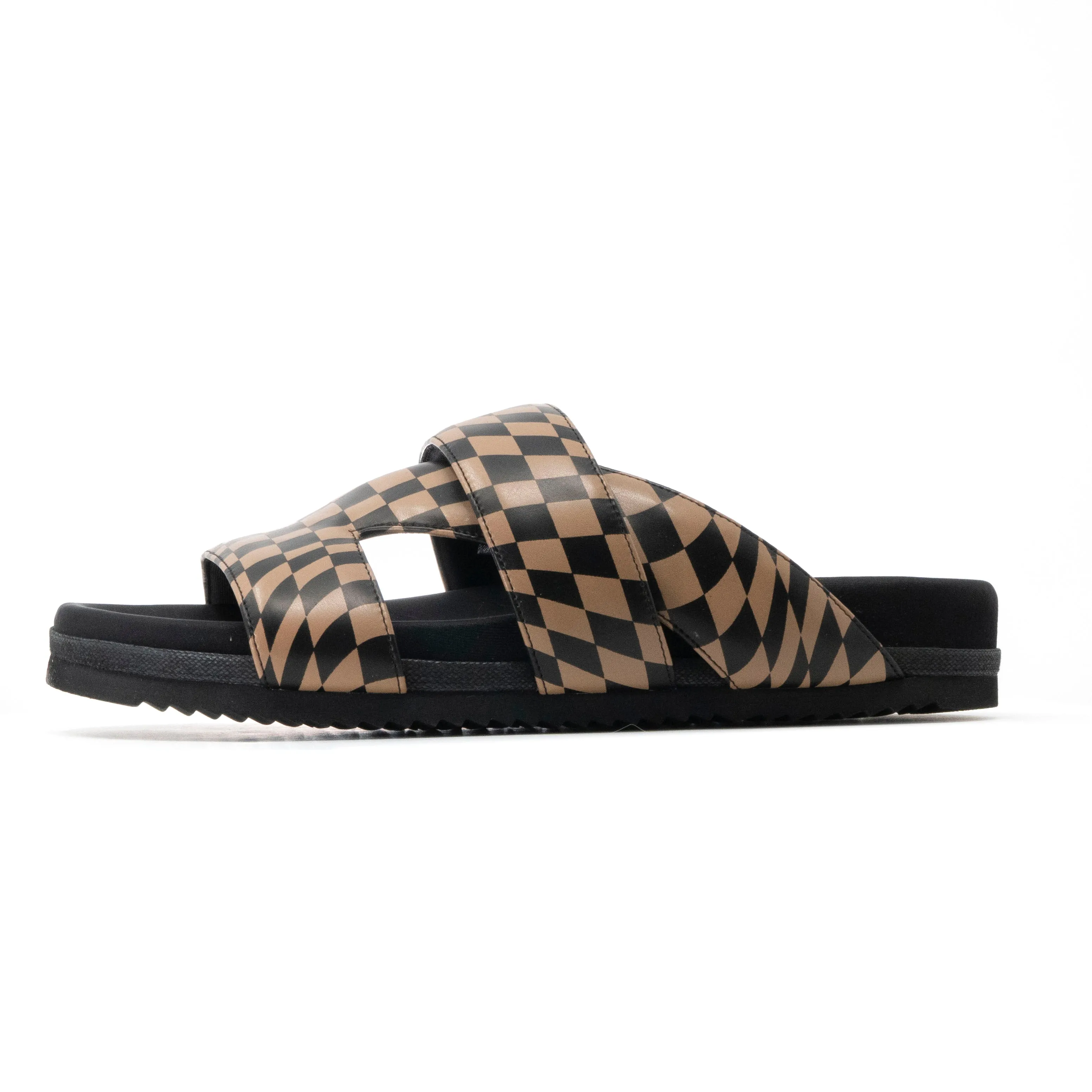 ROAM 7 SANDALS WAVY CHECK BLACK & BEIGE VEGAN LEATHER