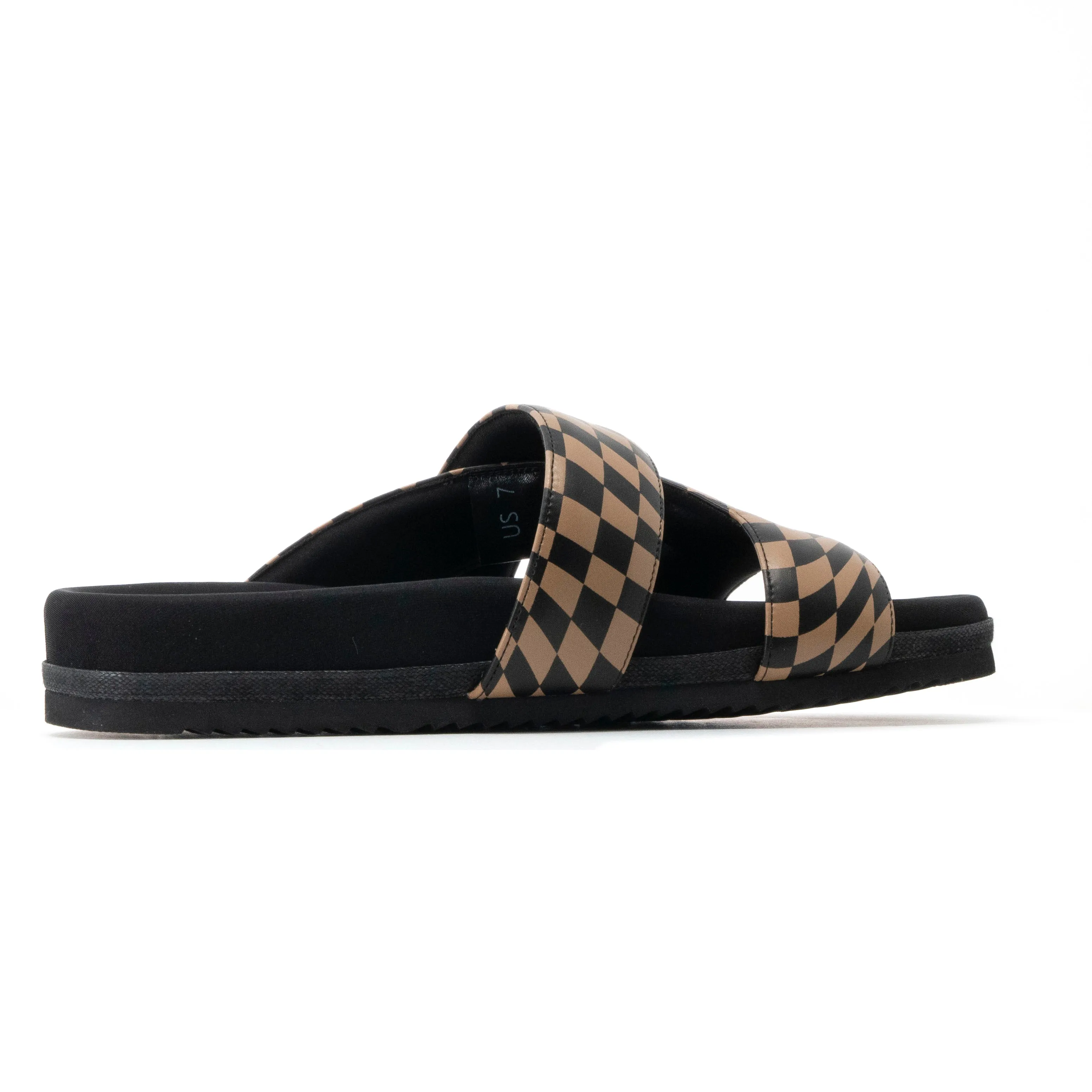 ROAM 7 SANDALS WAVY CHECK BLACK & BEIGE VEGAN LEATHER