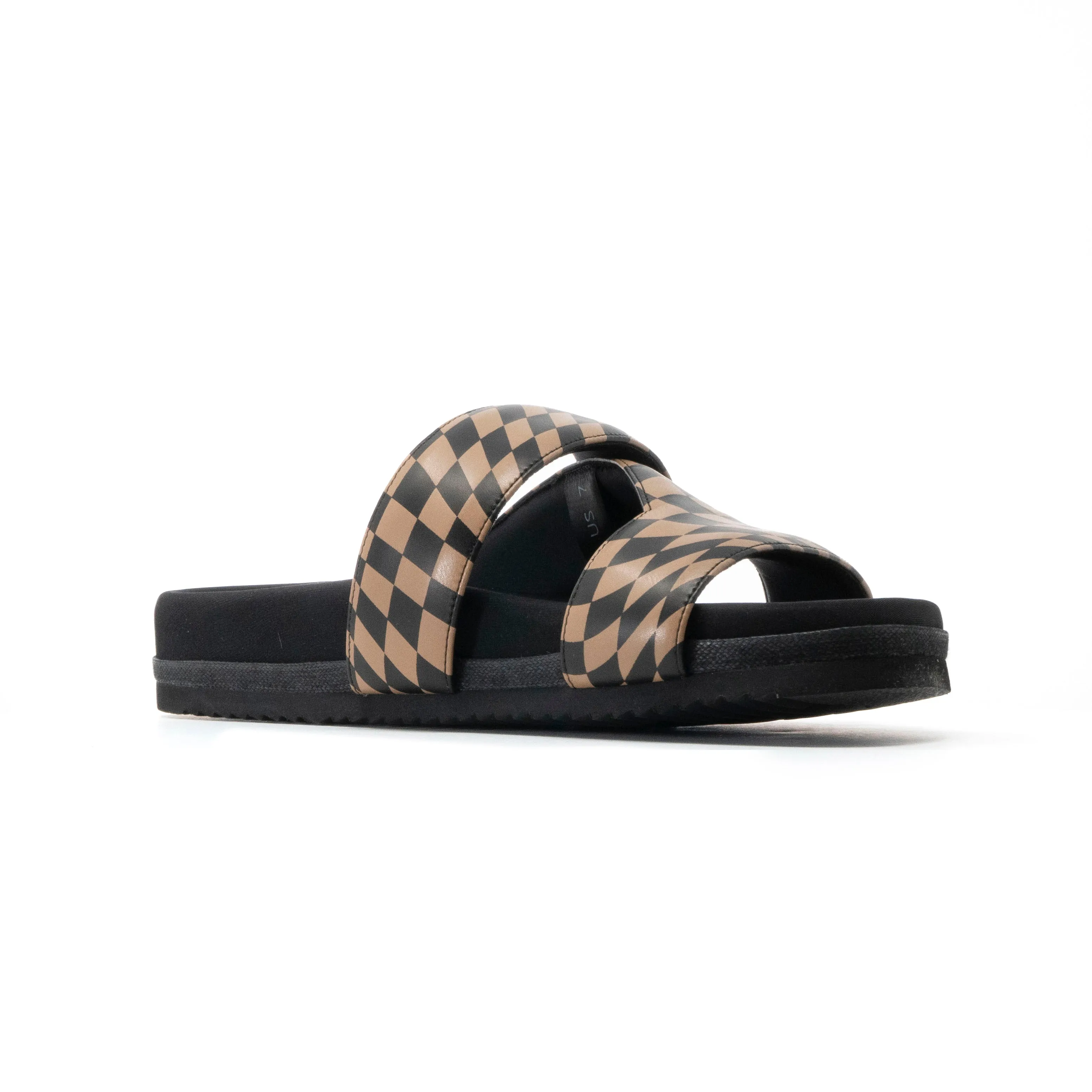 ROAM 7 SANDALS WAVY CHECK BLACK & BEIGE VEGAN LEATHER
