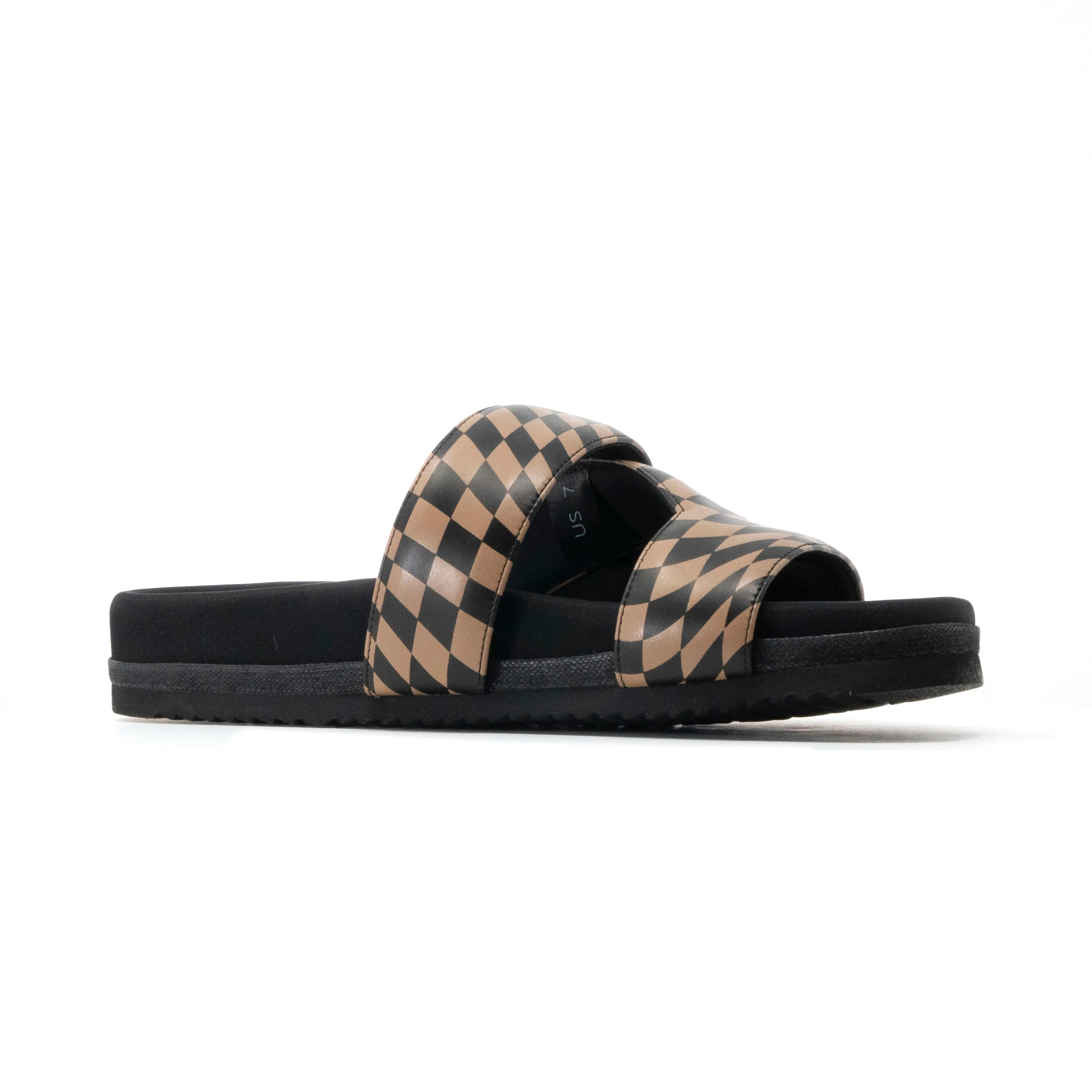 ROAM 7 SANDALS WAVY CHECK BLACK & BEIGE VEGAN LEATHER