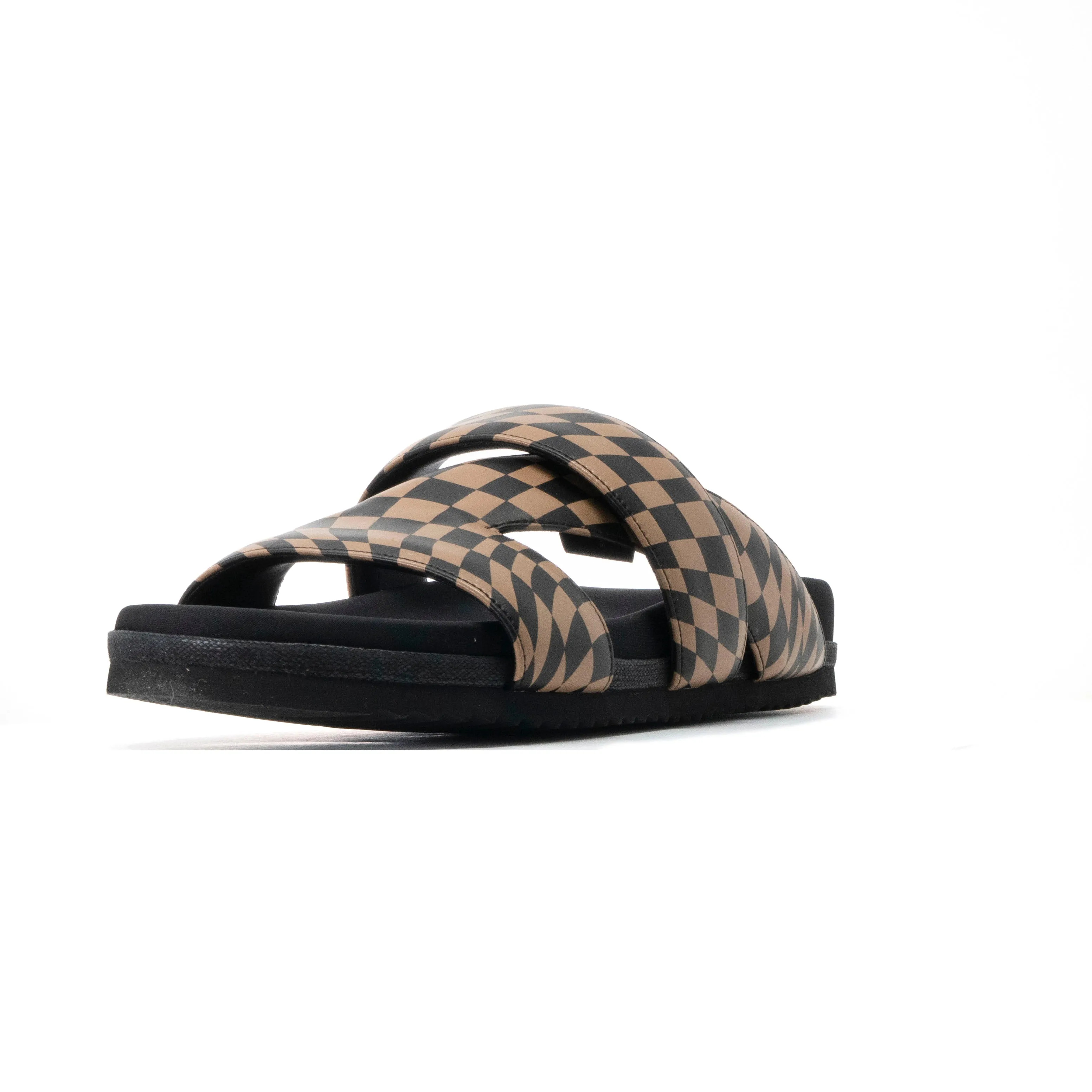 ROAM 7 SANDALS WAVY CHECK BLACK & BEIGE VEGAN LEATHER