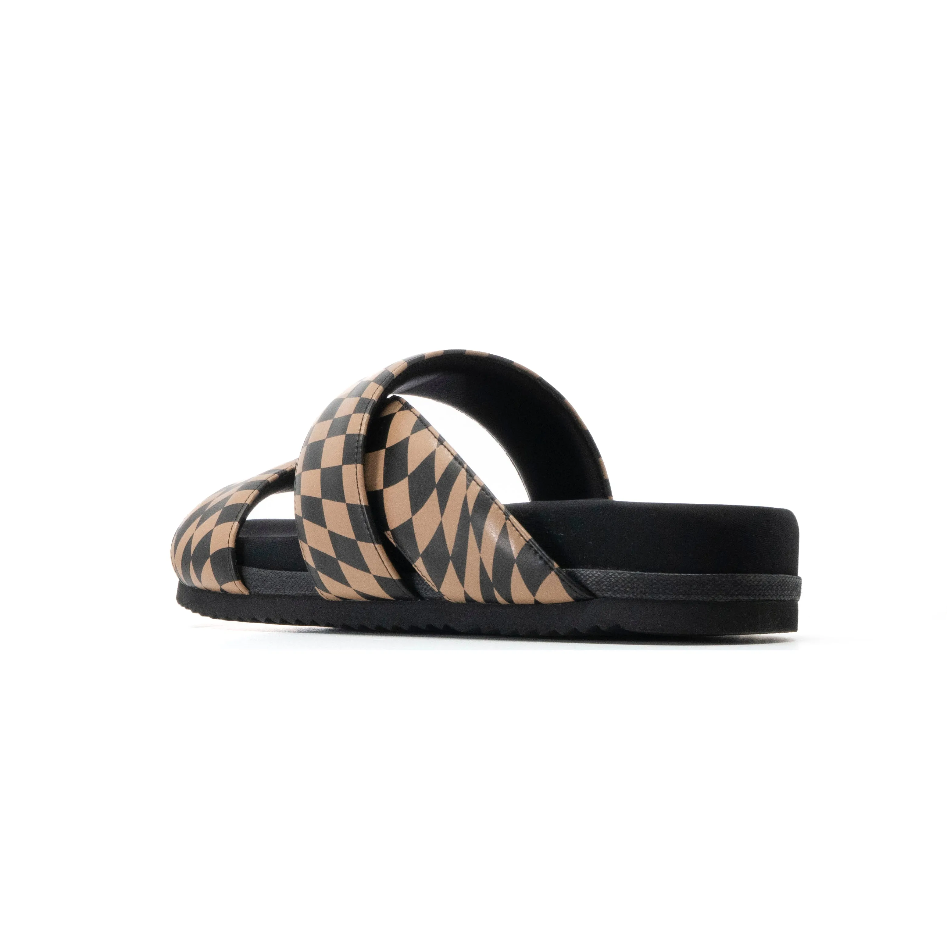 ROAM 7 SANDALS WAVY CHECK BLACK & BEIGE VEGAN LEATHER