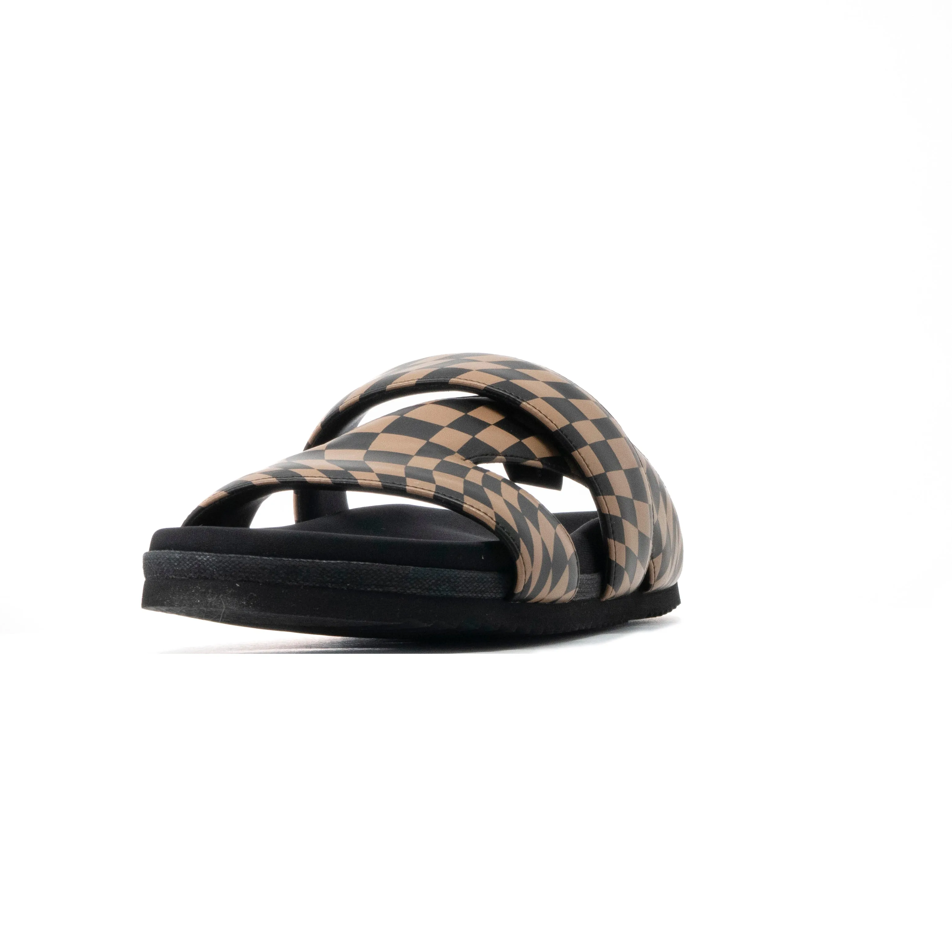 ROAM 7 SANDALS WAVY CHECK BLACK & BEIGE VEGAN LEATHER