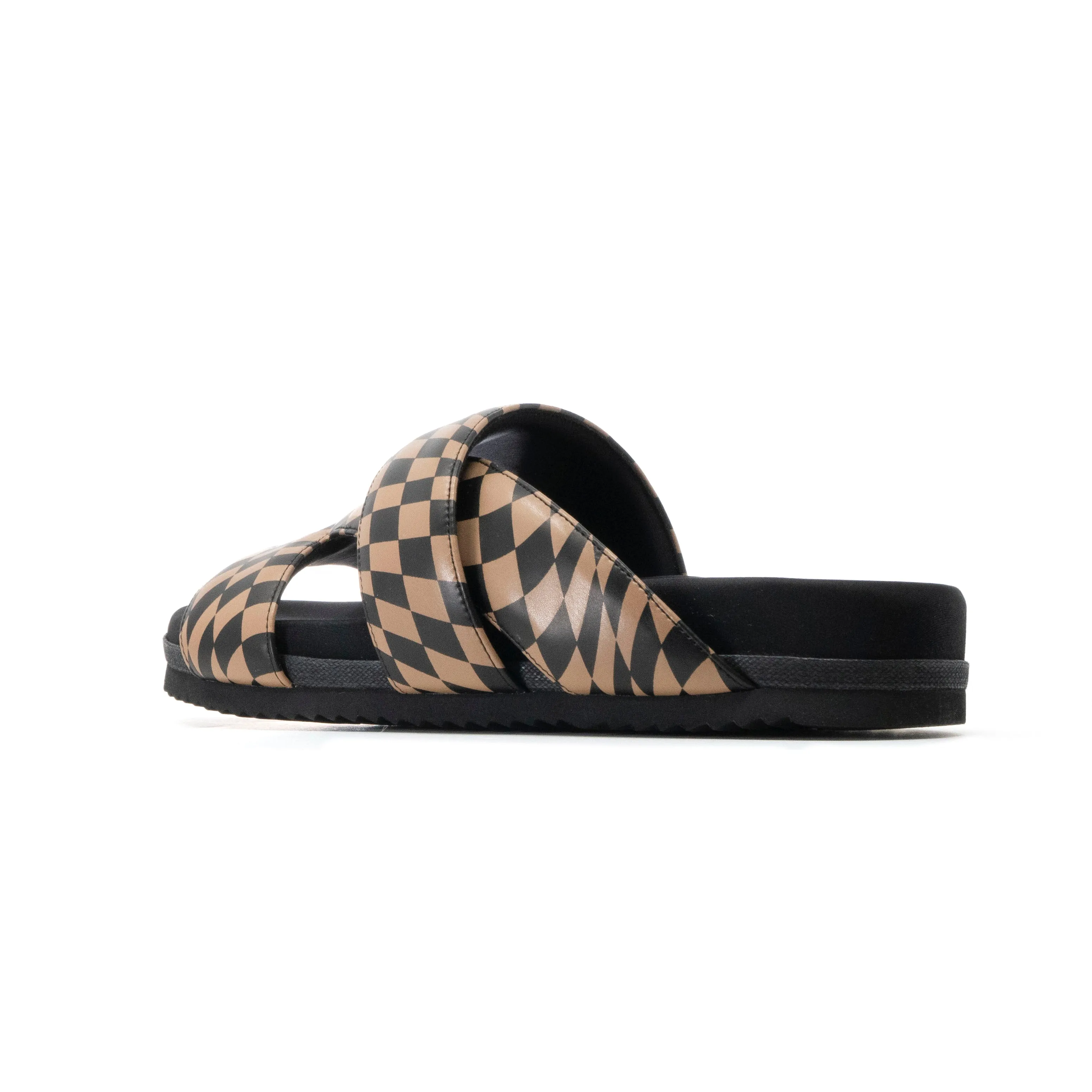 ROAM 7 SANDALS WAVY CHECK BLACK & BEIGE VEGAN LEATHER