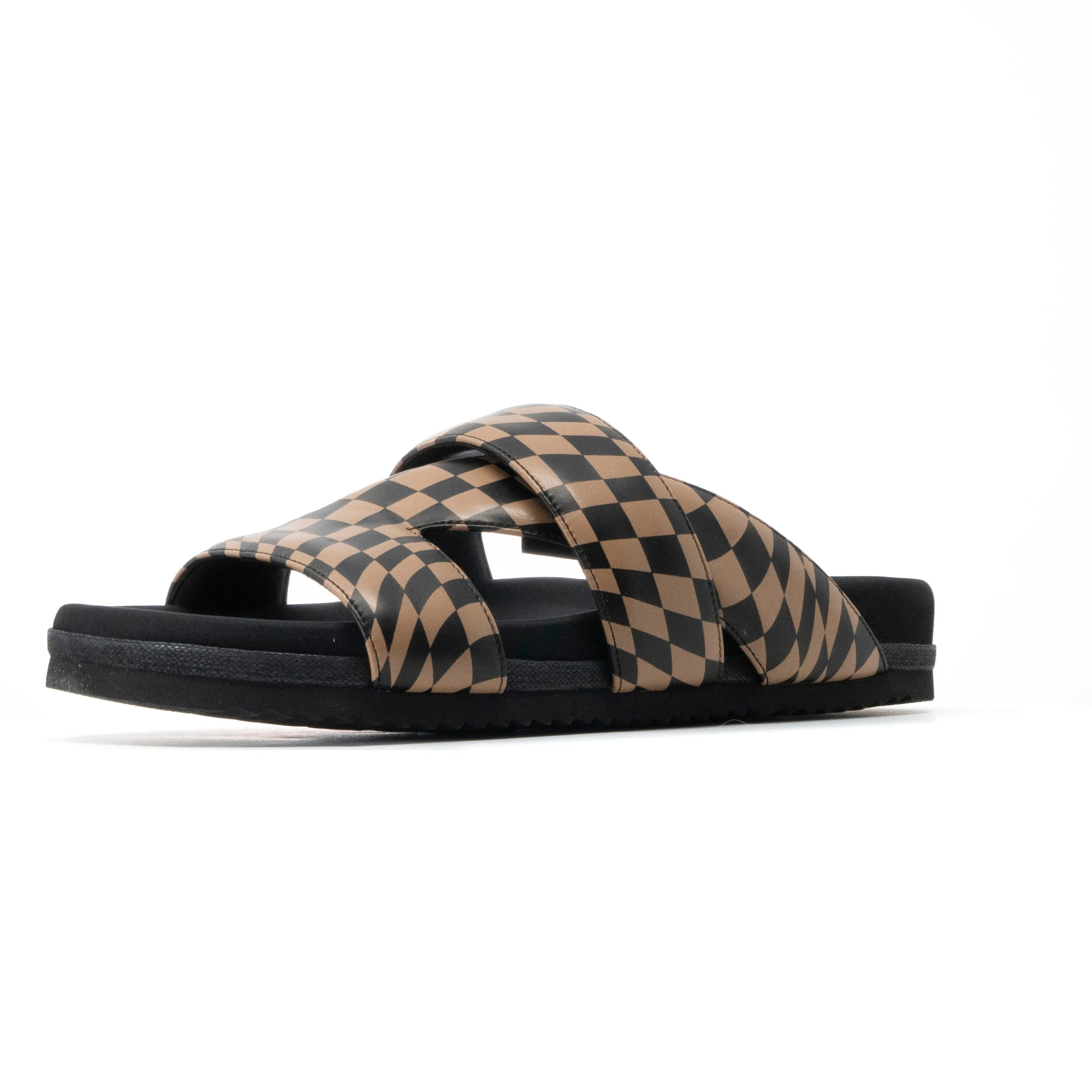 ROAM 7 SANDALS WAVY CHECK BLACK & BEIGE VEGAN LEATHER