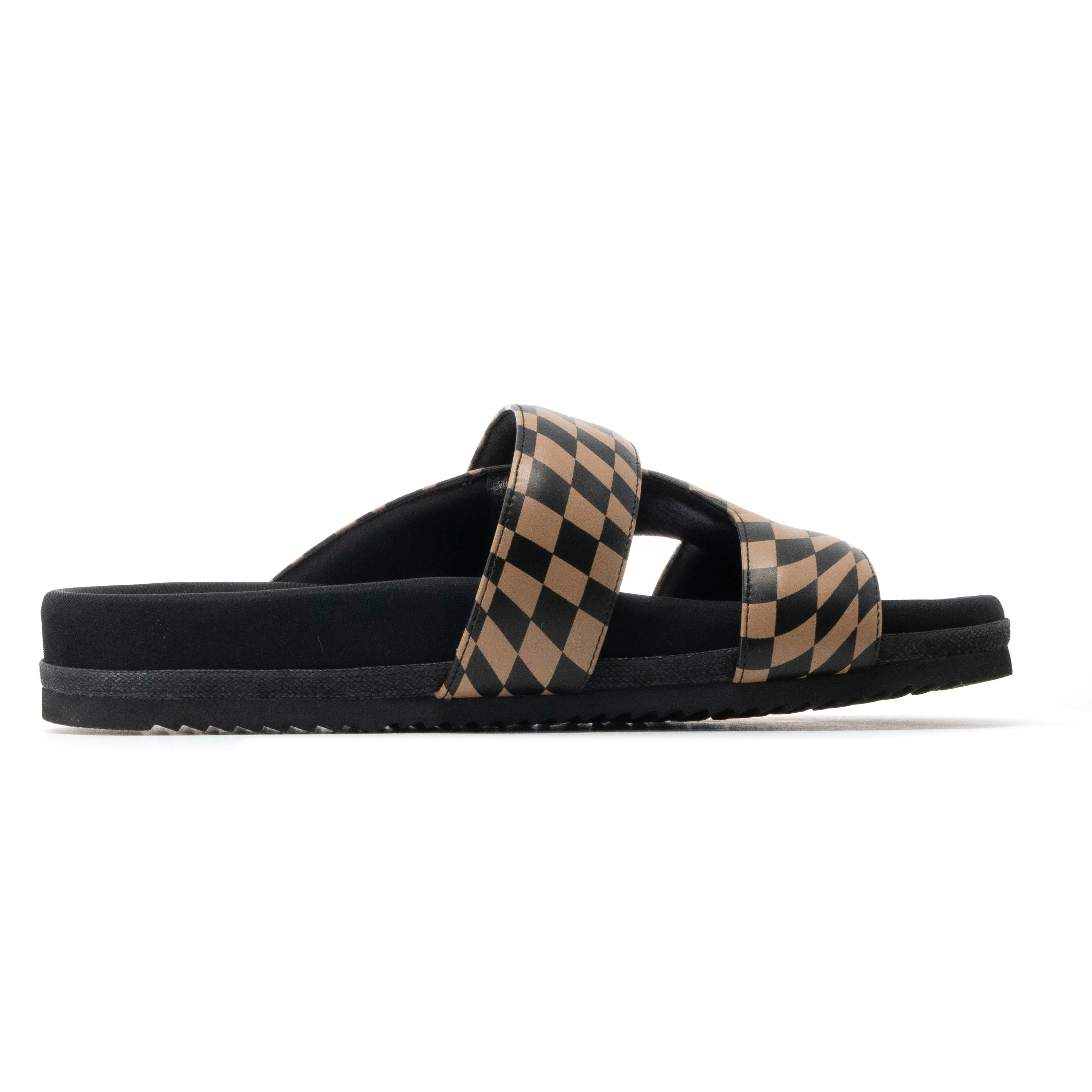 ROAM 7 SANDALS WAVY CHECK BLACK & BEIGE VEGAN LEATHER