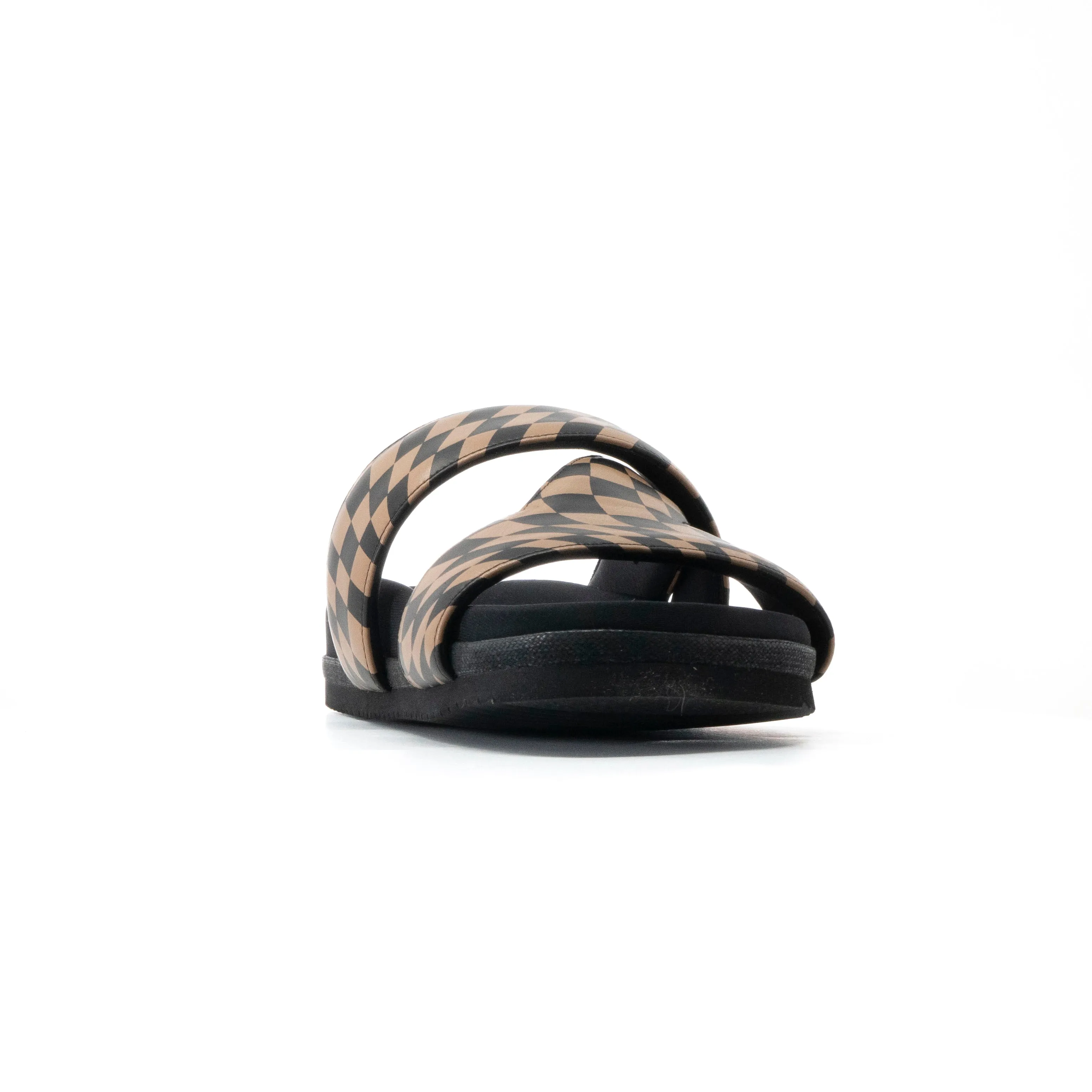 ROAM 7 SANDALS WAVY CHECK BLACK & BEIGE VEGAN LEATHER
