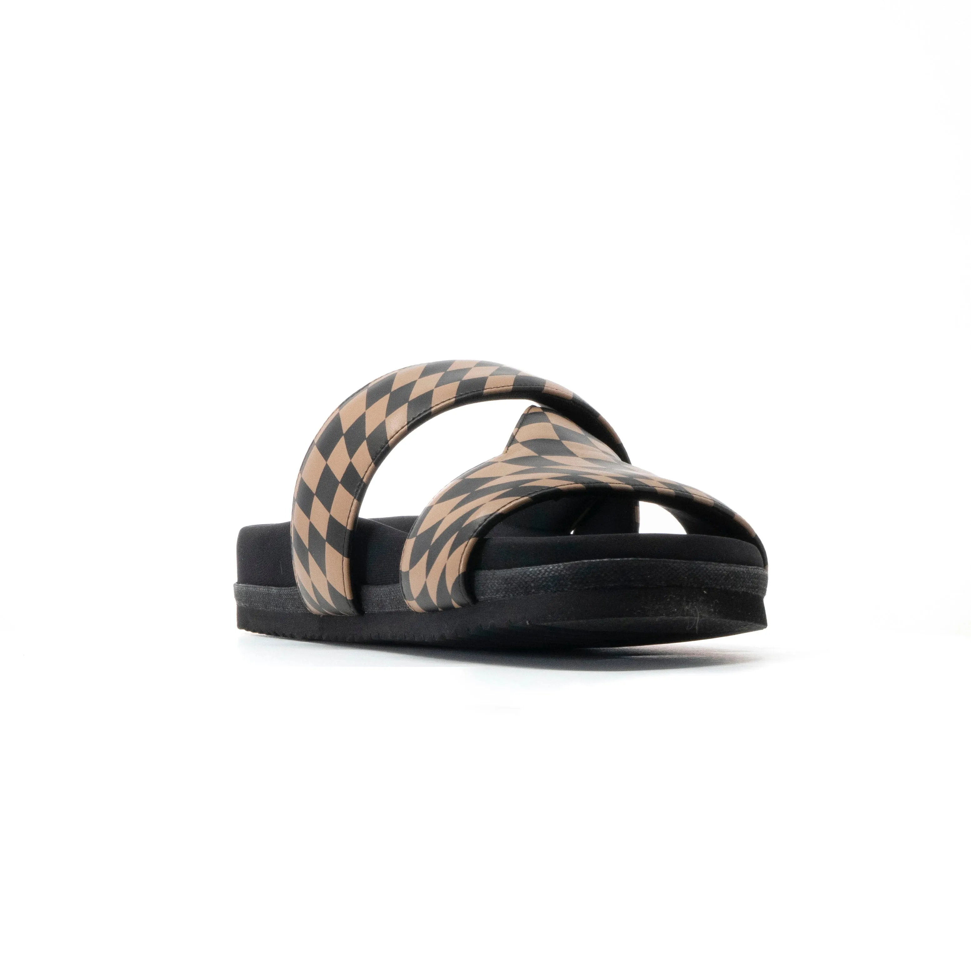 ROAM 7 SANDALS WAVY CHECK BLACK & BEIGE VEGAN LEATHER