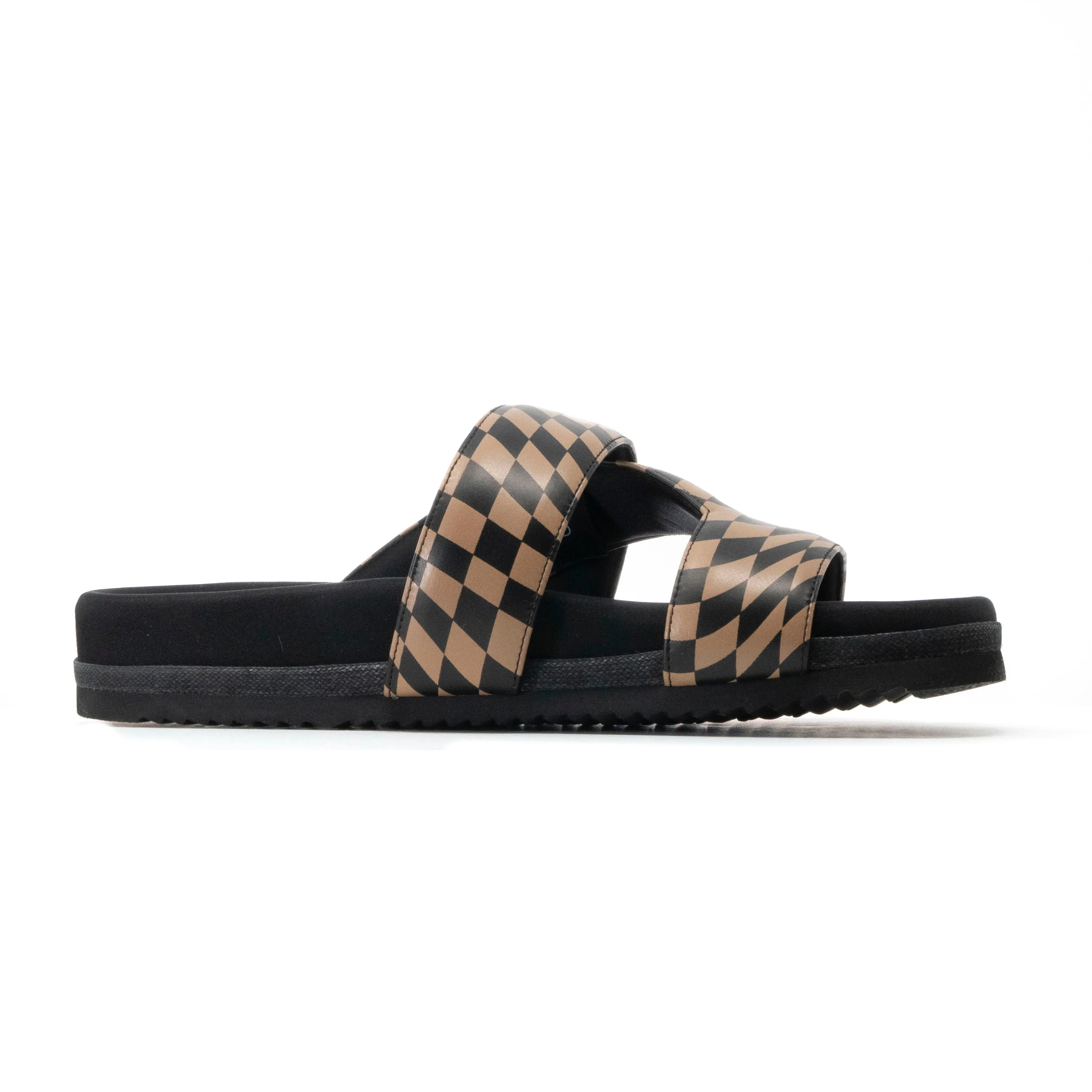 ROAM 7 SANDALS WAVY CHECK BLACK & BEIGE VEGAN LEATHER
