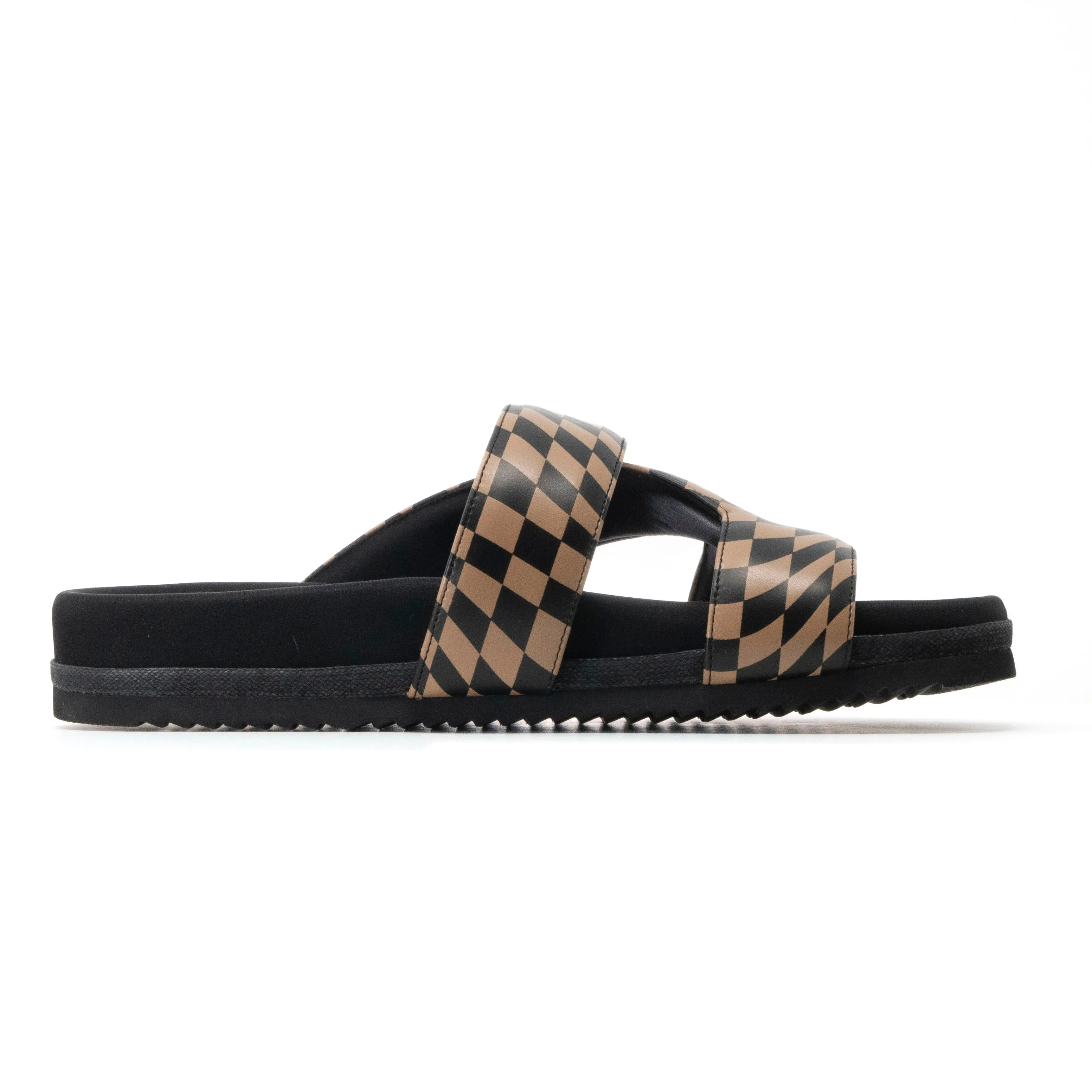 ROAM 7 SANDALS WAVY CHECK BLACK & BEIGE VEGAN LEATHER