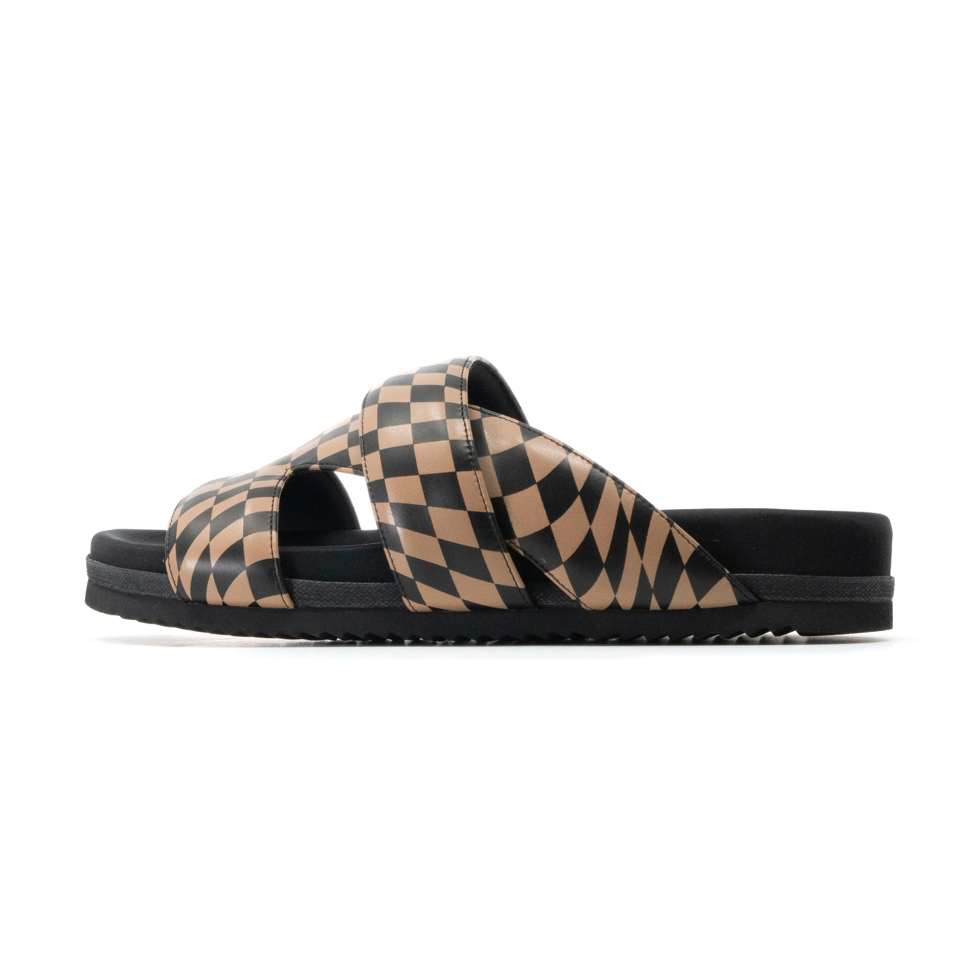 ROAM 7 SANDALS WAVY CHECK BLACK & BEIGE VEGAN LEATHER