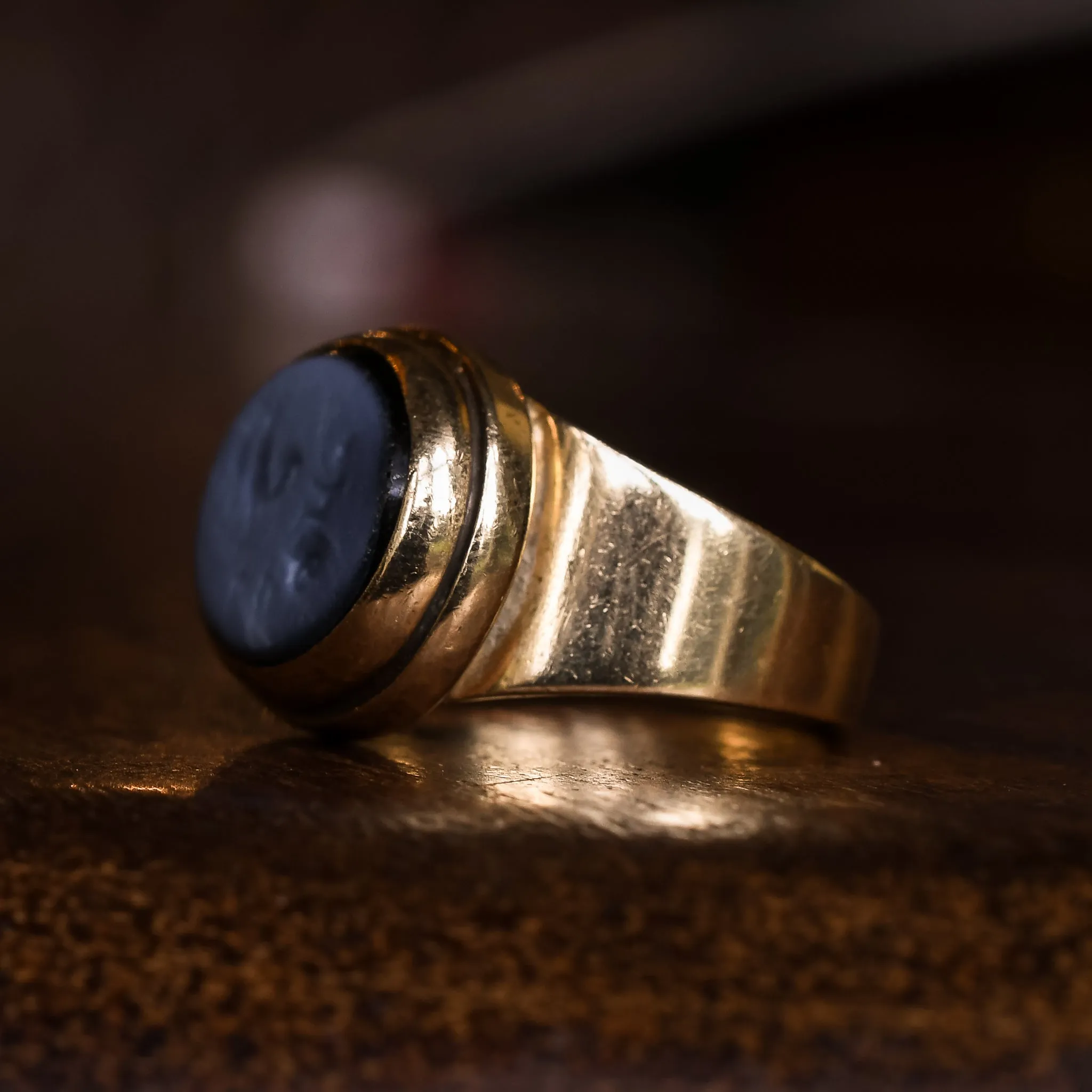 Roman "Hermes & Rooster Chariot" Nicolo Intaglio Signet Ring