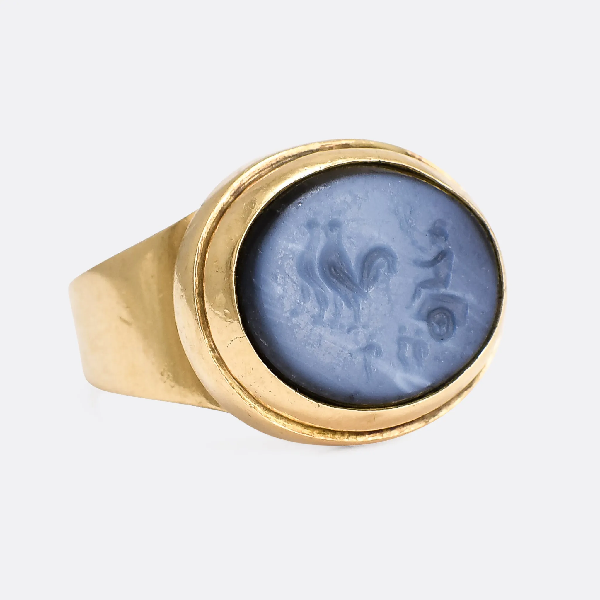 Roman "Hermes & Rooster Chariot" Nicolo Intaglio Signet Ring