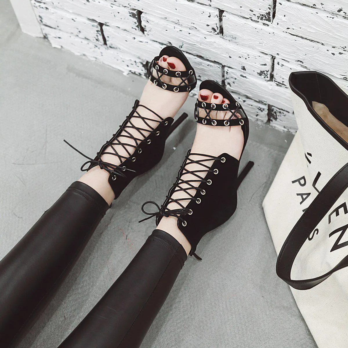 Roman Sandals Stiletto Straps Oversized Women's Shoes