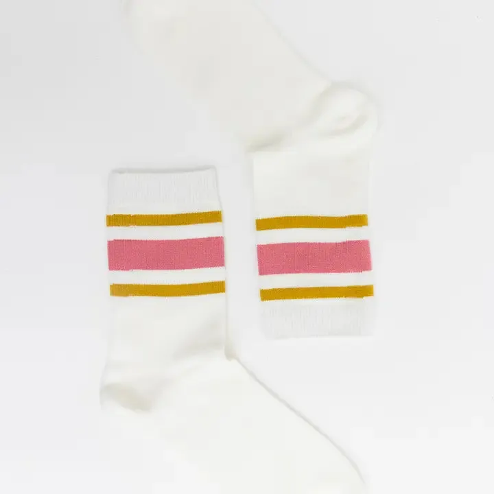 Rose Pink Retro Stripe Crew Socks