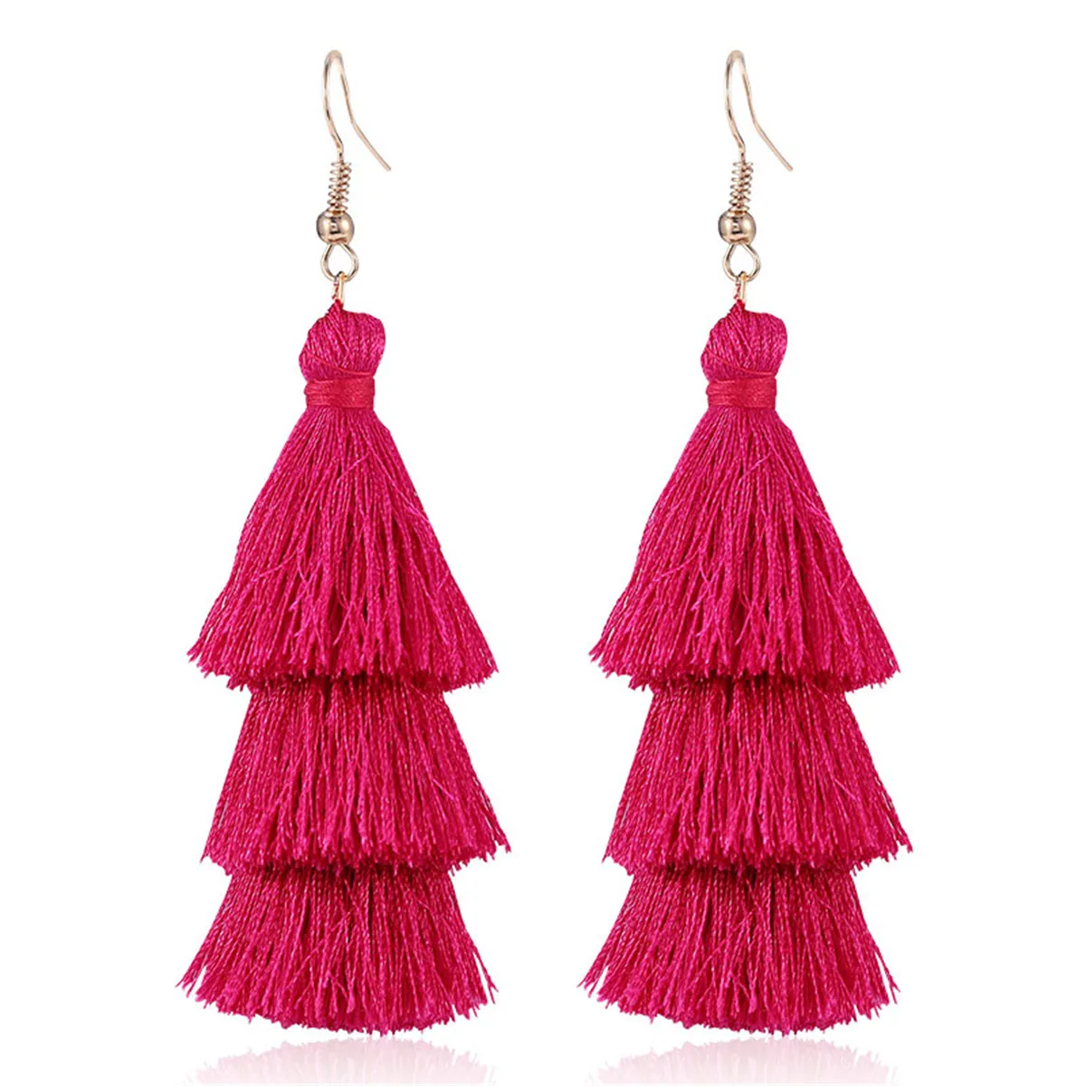 Rose Polyster & 18K Gold-Plated Tiered Tassel Drop Earrings