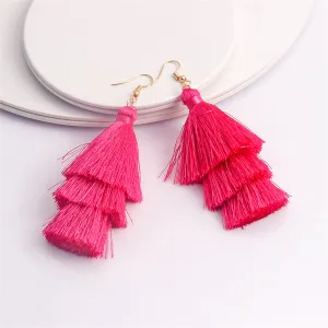 Rose Polyster & 18K Gold-Plated Tiered Tassel Drop Earrings