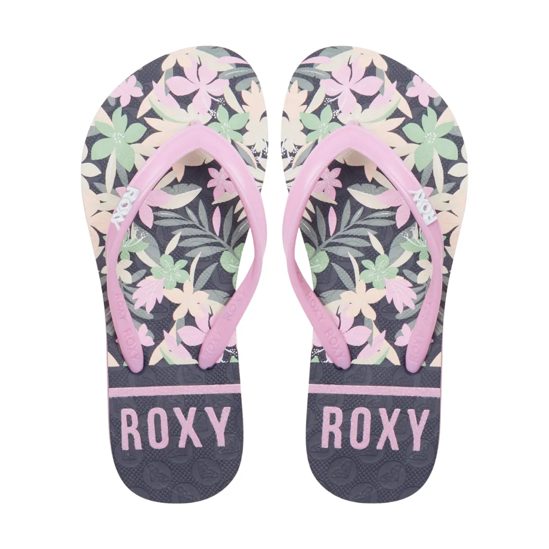 Roxy Girls RG Viva Stamp II Flip Flops - Crazy Pink/ Blue Radiance