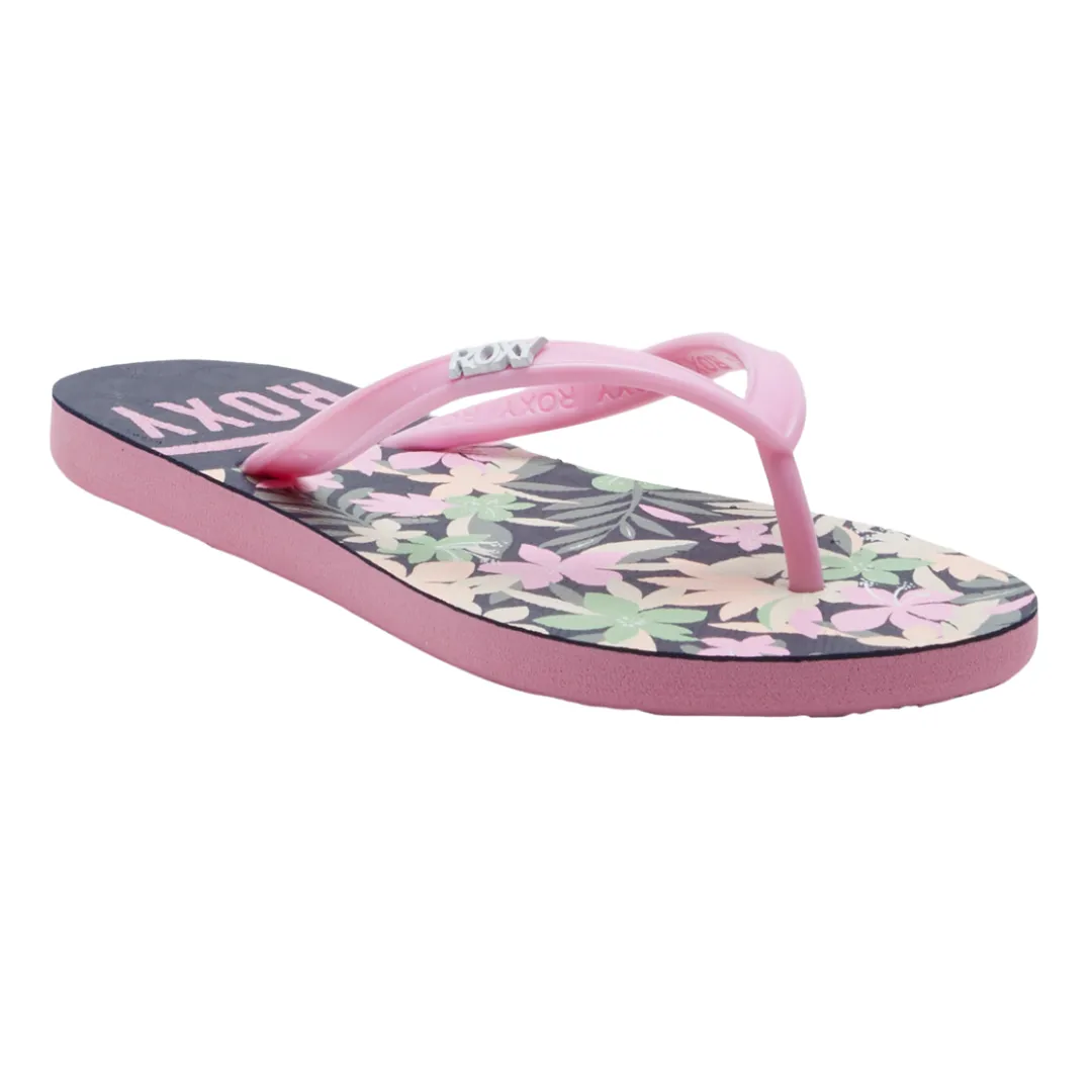 Roxy Girls RG Viva Stamp II Flip Flops - Crazy Pink/ Blue Radiance