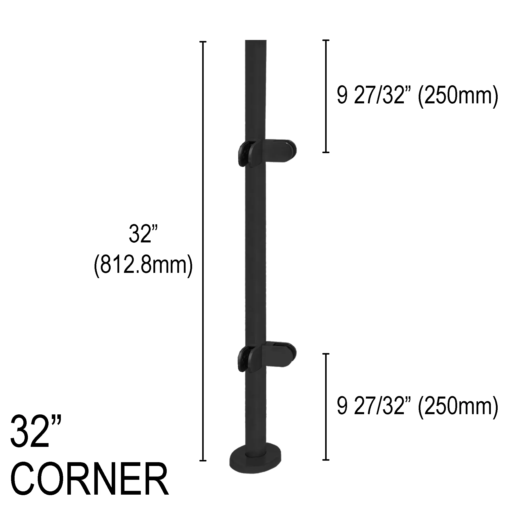 [RPRO32C] Round Pro Railing Post - 32" Base Height - Corner (BS, MBL) (Engineer Stamped)