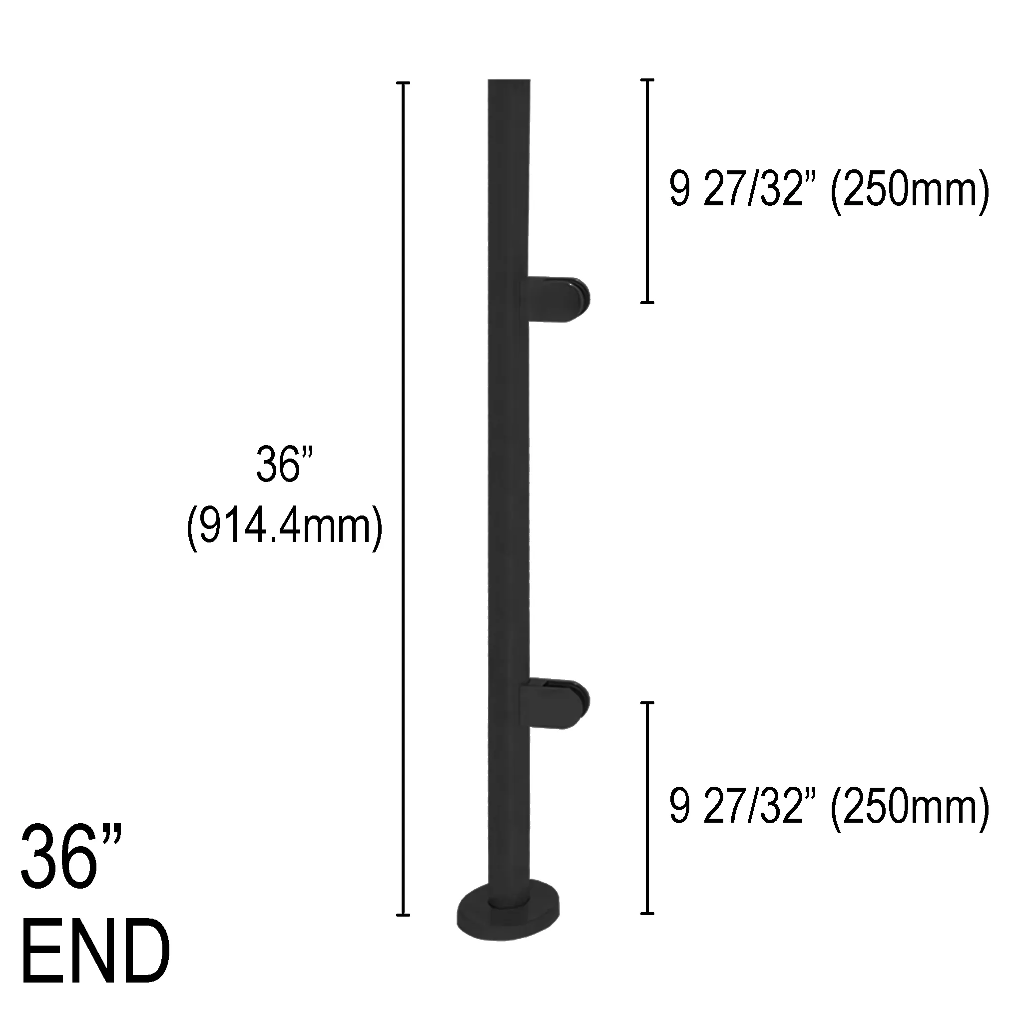 [RPRO36E] Round Pro Railing Post - 36" Base Height - End (BS, MBL) (Engineer Stamped)
