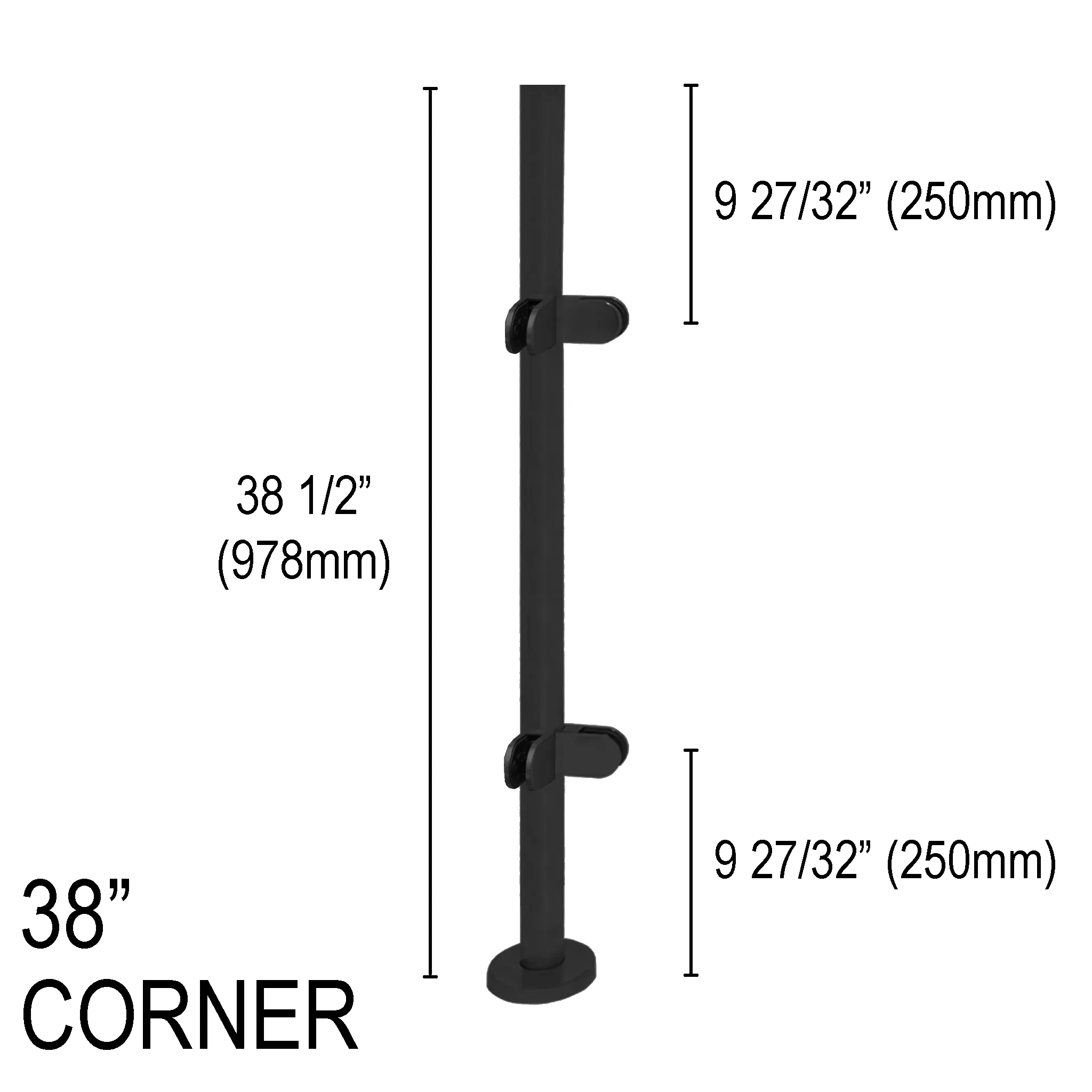 [RPRO38C] Round Pro Railing Post - 38" Base Height - Corner (BS, MBL) (Engineer Stamped)