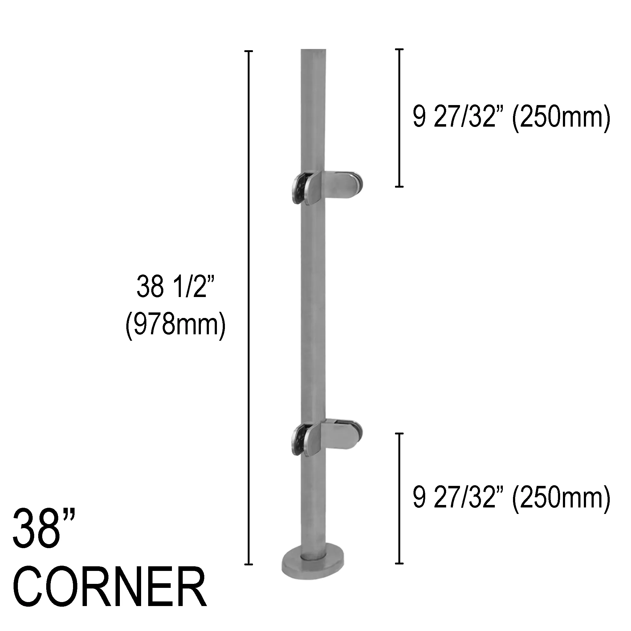 [RPRO38C] Round Pro Railing Post - 38" Base Height - Corner (BS, MBL) (Engineer Stamped)