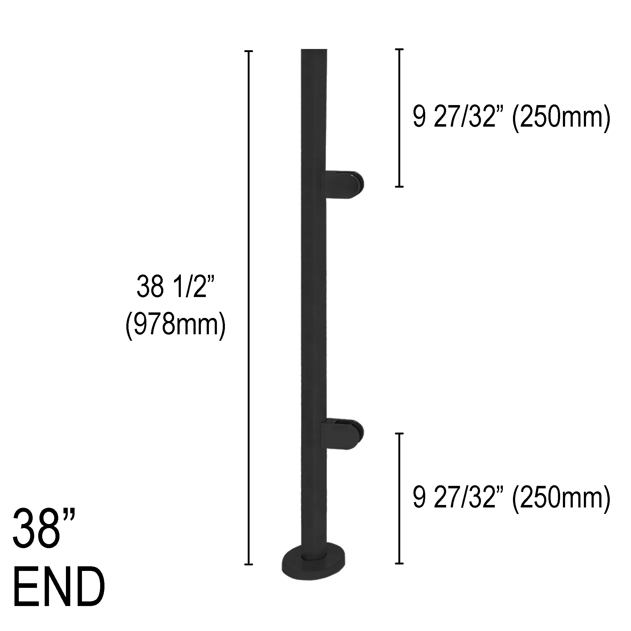 [RPRO38E] Round Pro Railing Post - 38" Base Height - End (BS, MBL) (Engineer Stamped)