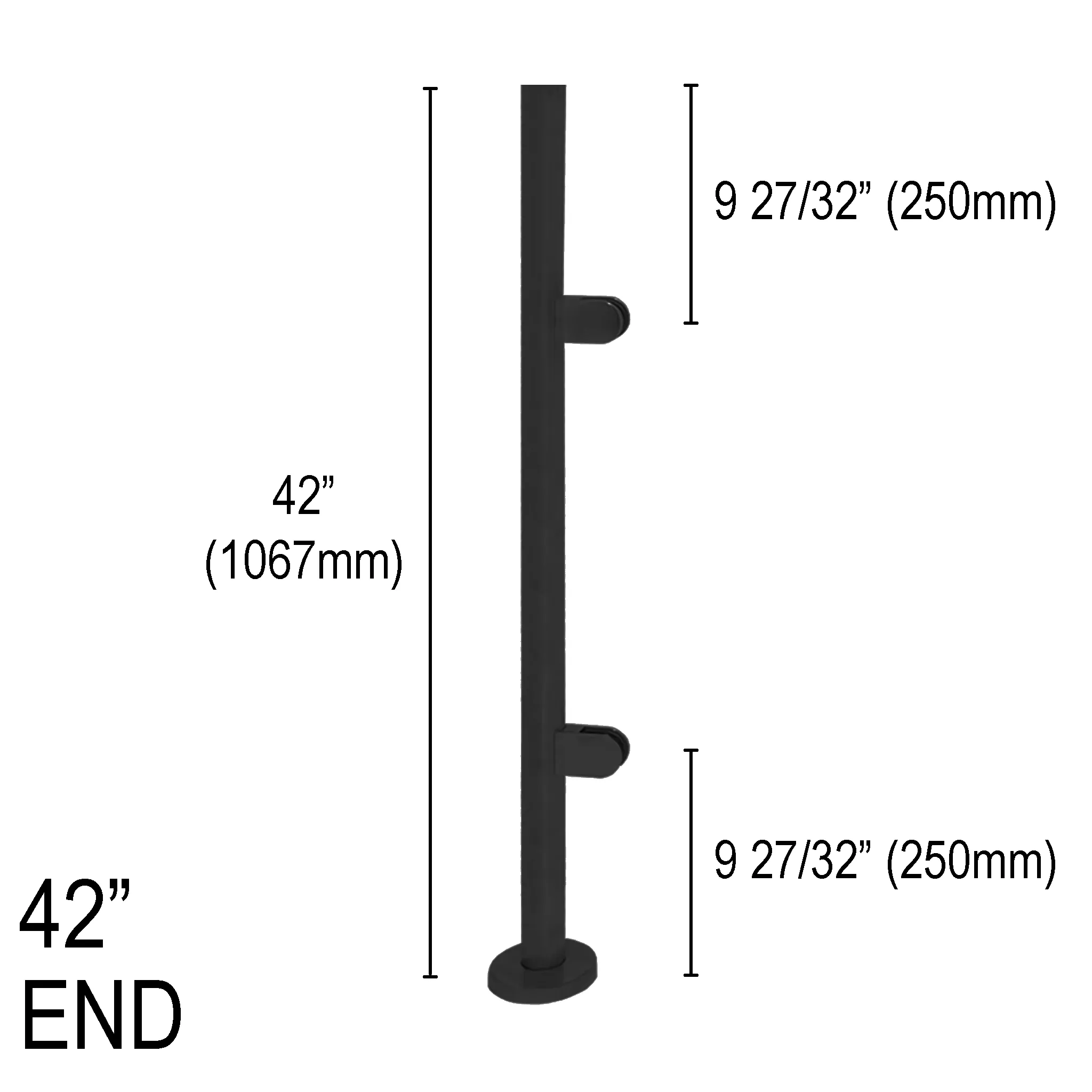 [RPRO42E] Round Pro Railing Post - 42" Base Height - End (BS, MBL) (Engineer Stamped)
