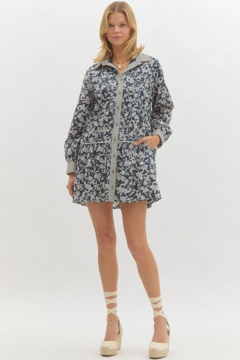 Ruffle Floral Swing Dress {Navy}