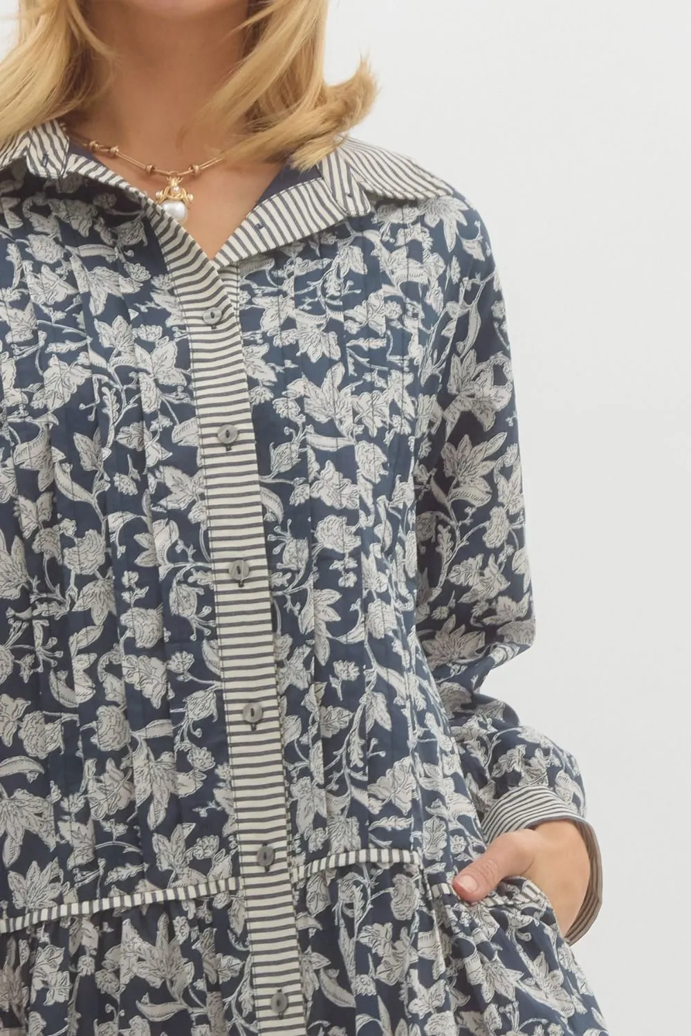 Ruffle Floral Swing Dress {Navy}