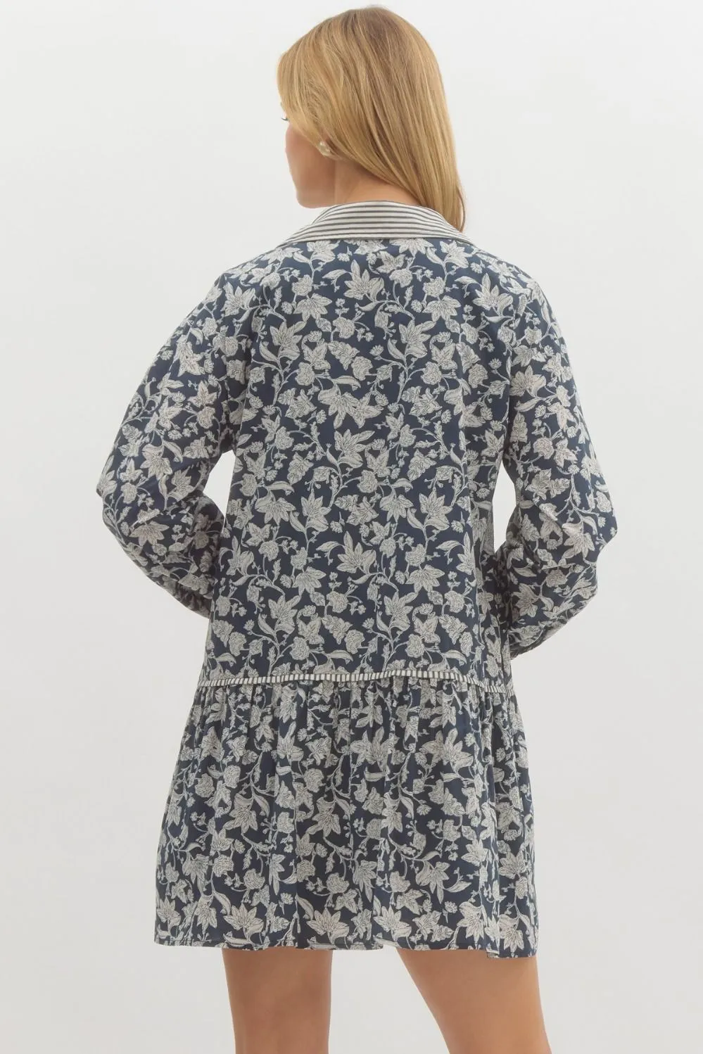 Ruffle Floral Swing Dress {Navy}