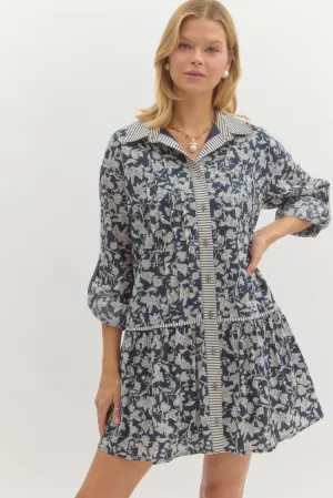 Ruffle Floral Swing Dress {Navy}