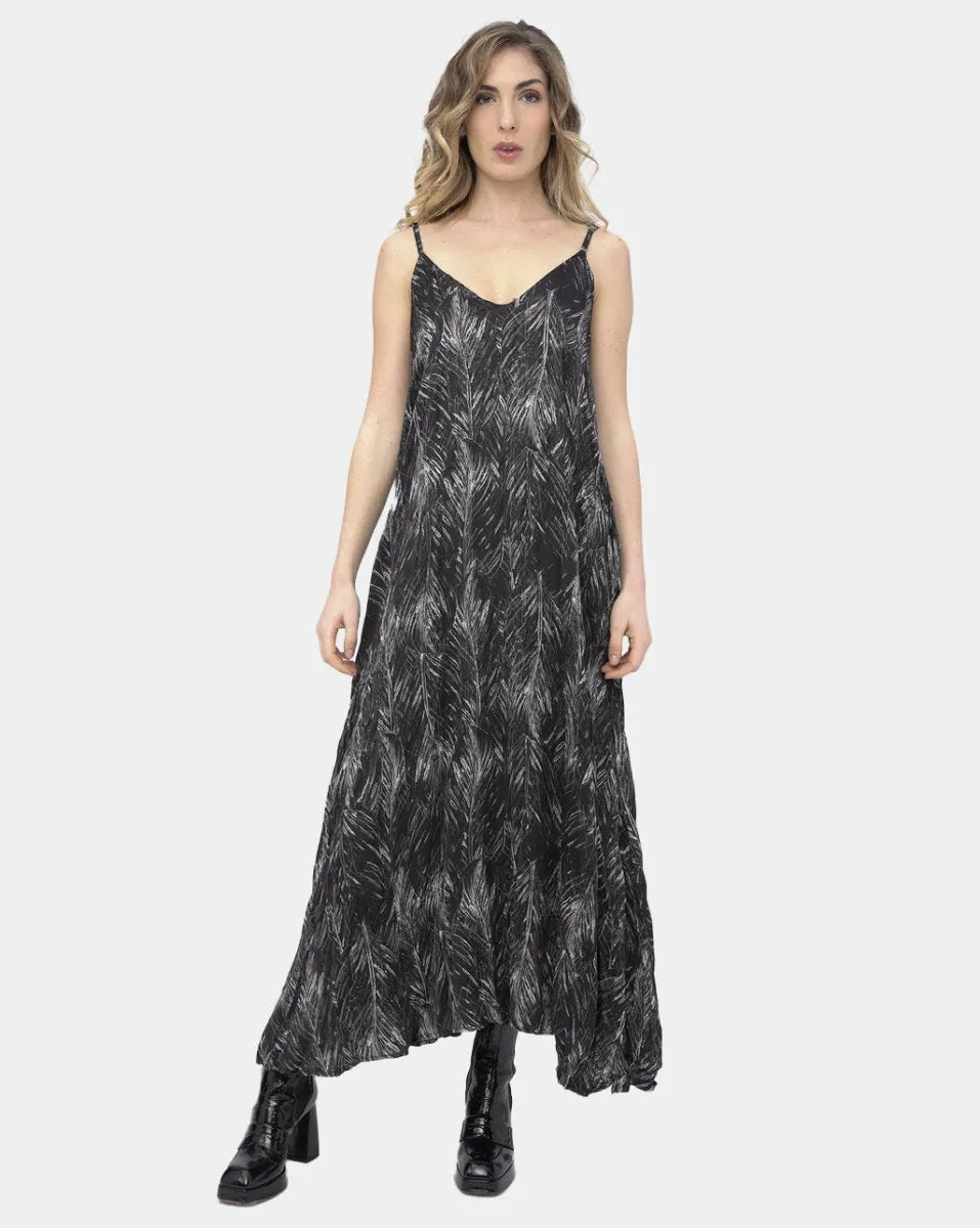 Ruffle Leaf Print Maxi Dress
