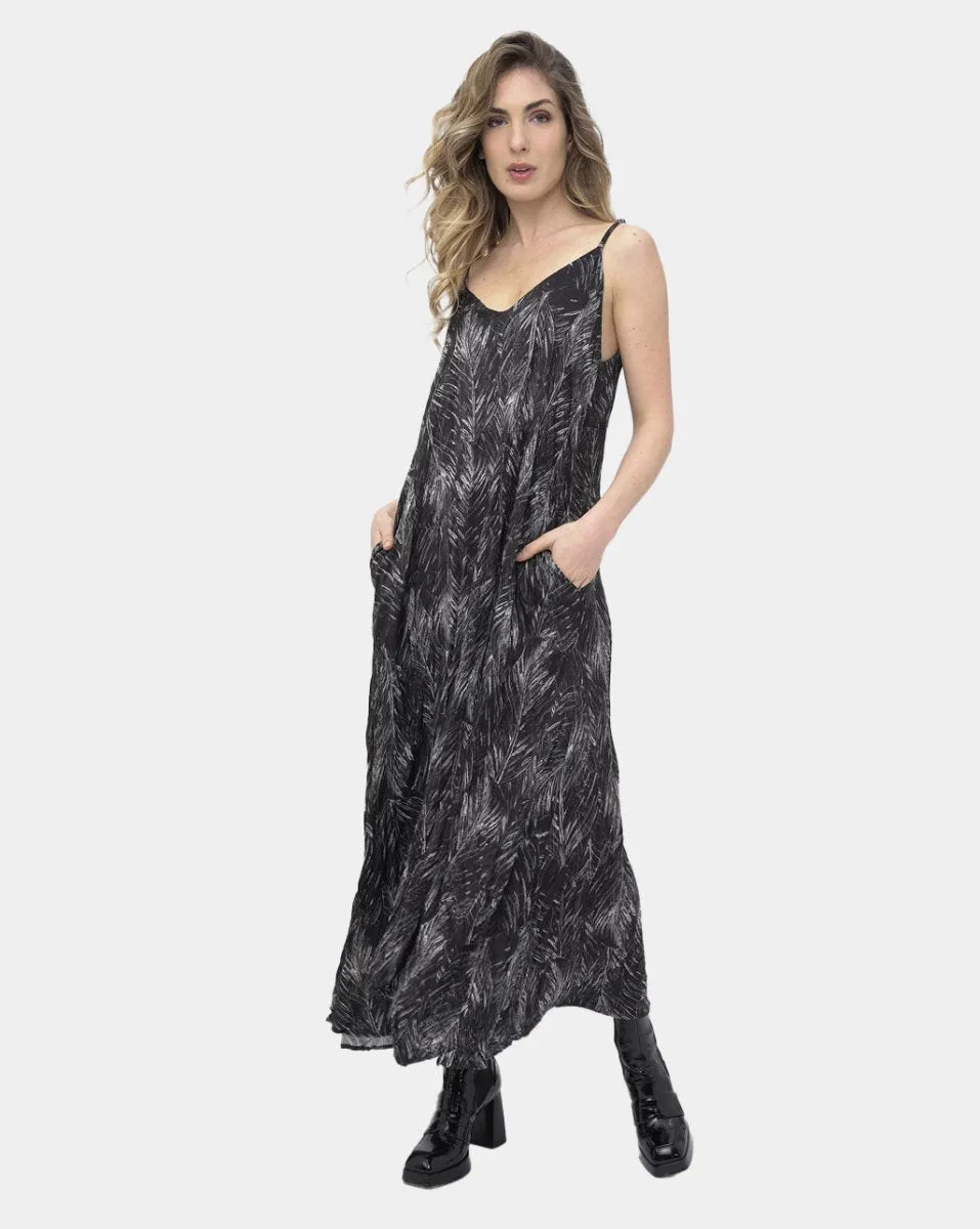 Ruffle Leaf Print Maxi Dress