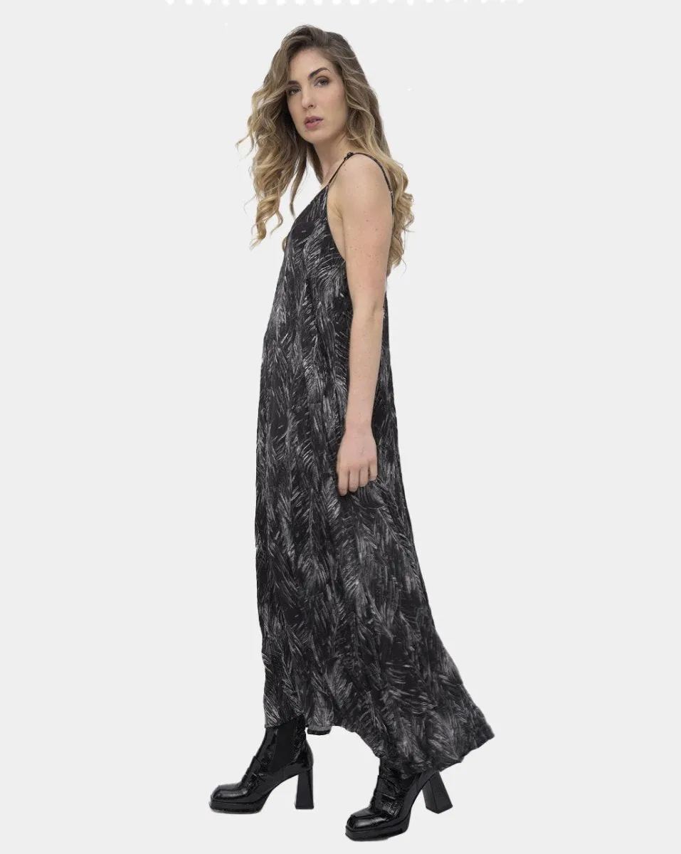 Ruffle Leaf Print Maxi Dress