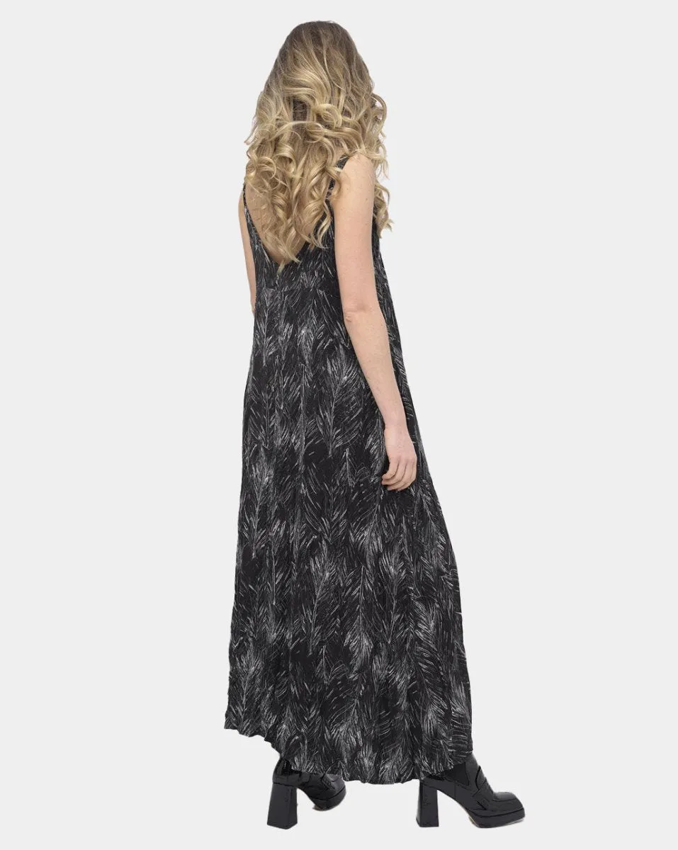 Ruffle Leaf Print Maxi Dress