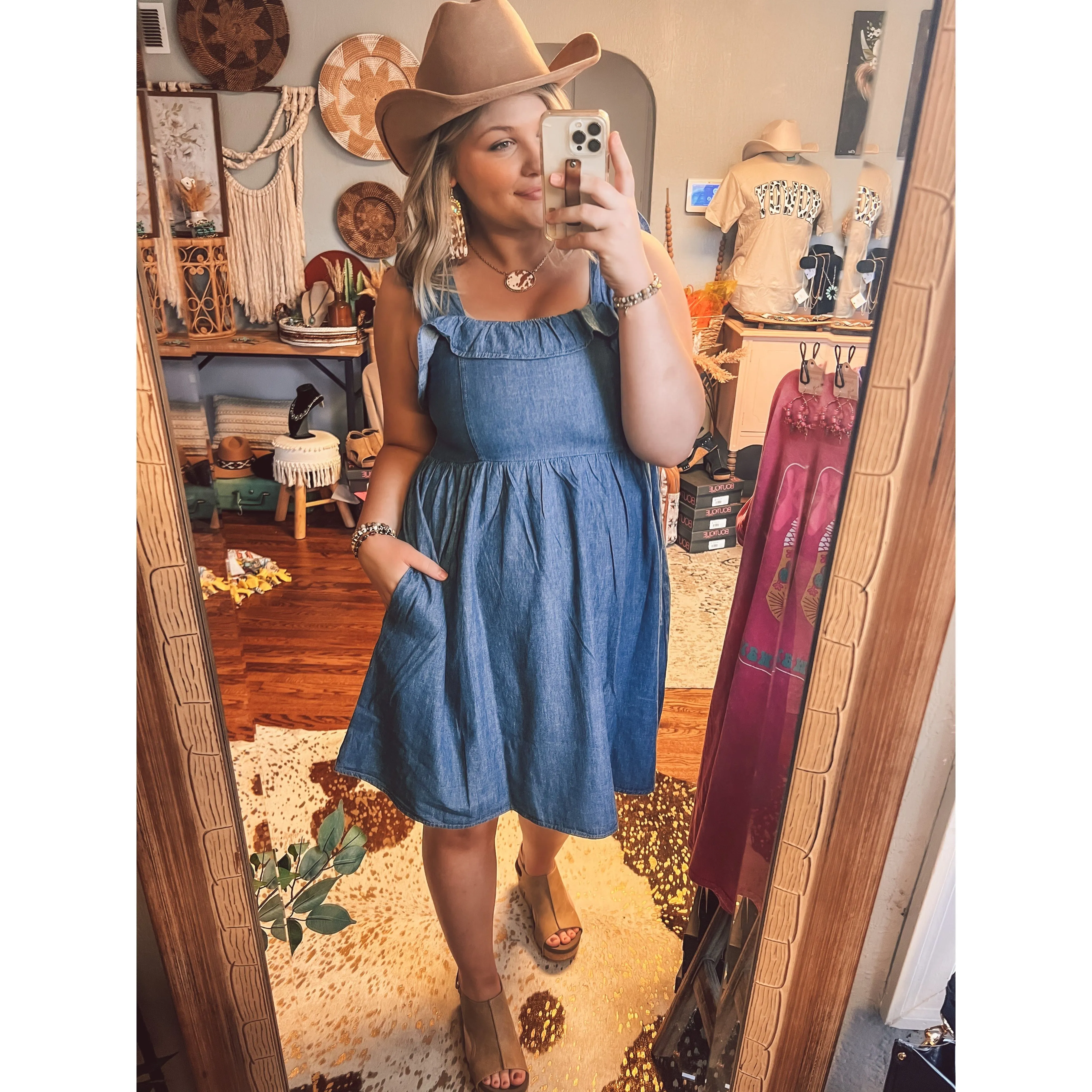 Ruffled Denim Mini Dress
